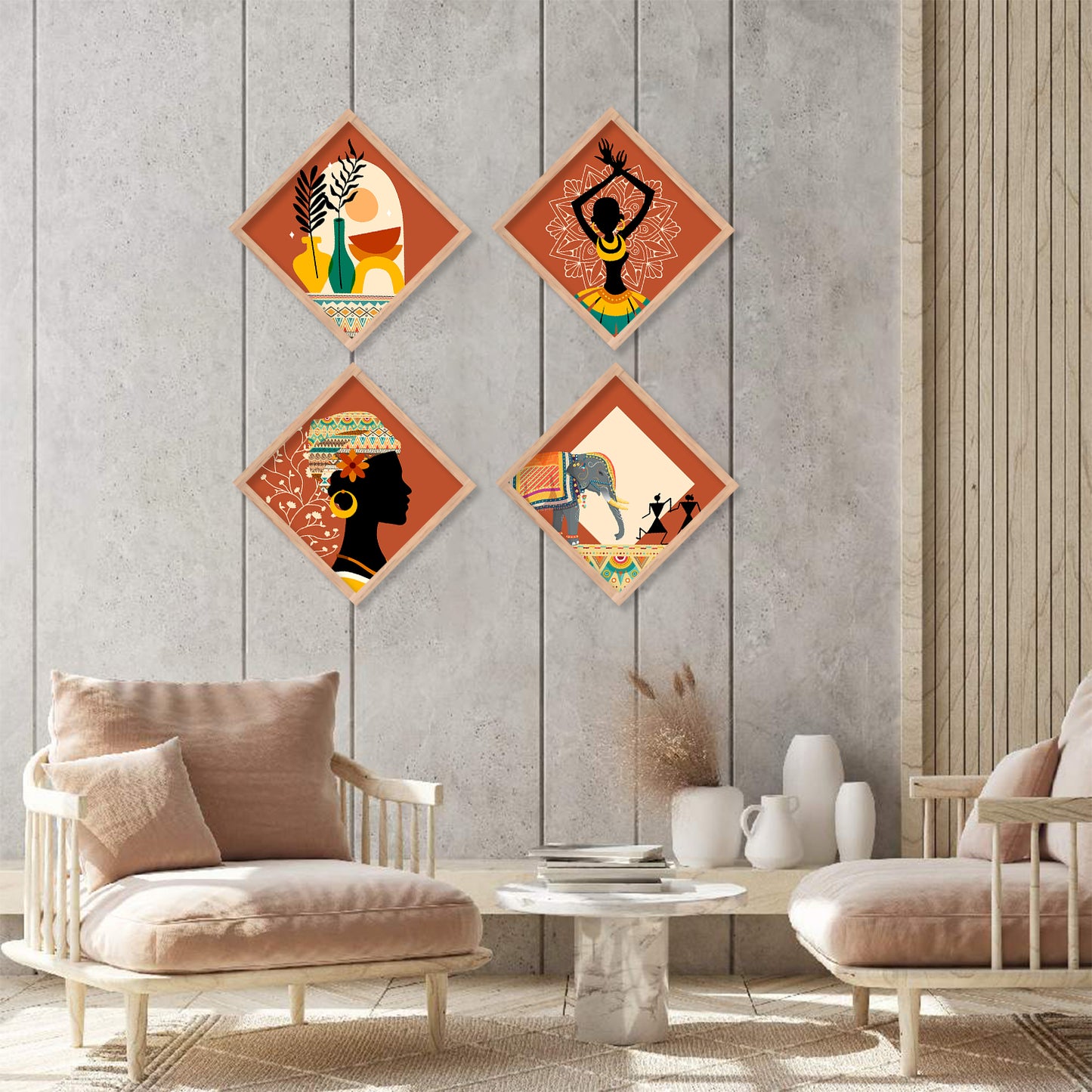 Tribal Woman Art Framed Painting Combo for Home Living Room Office Wall Decor