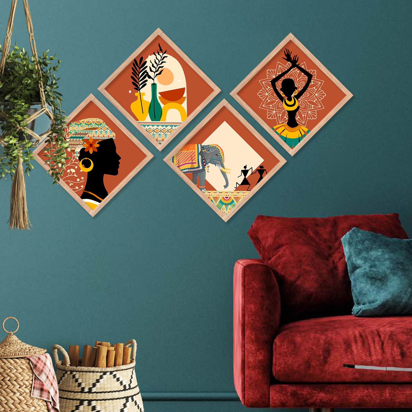 Tribal Woman Art Framed Painting Combo for Home Living Room Office Wall Decor