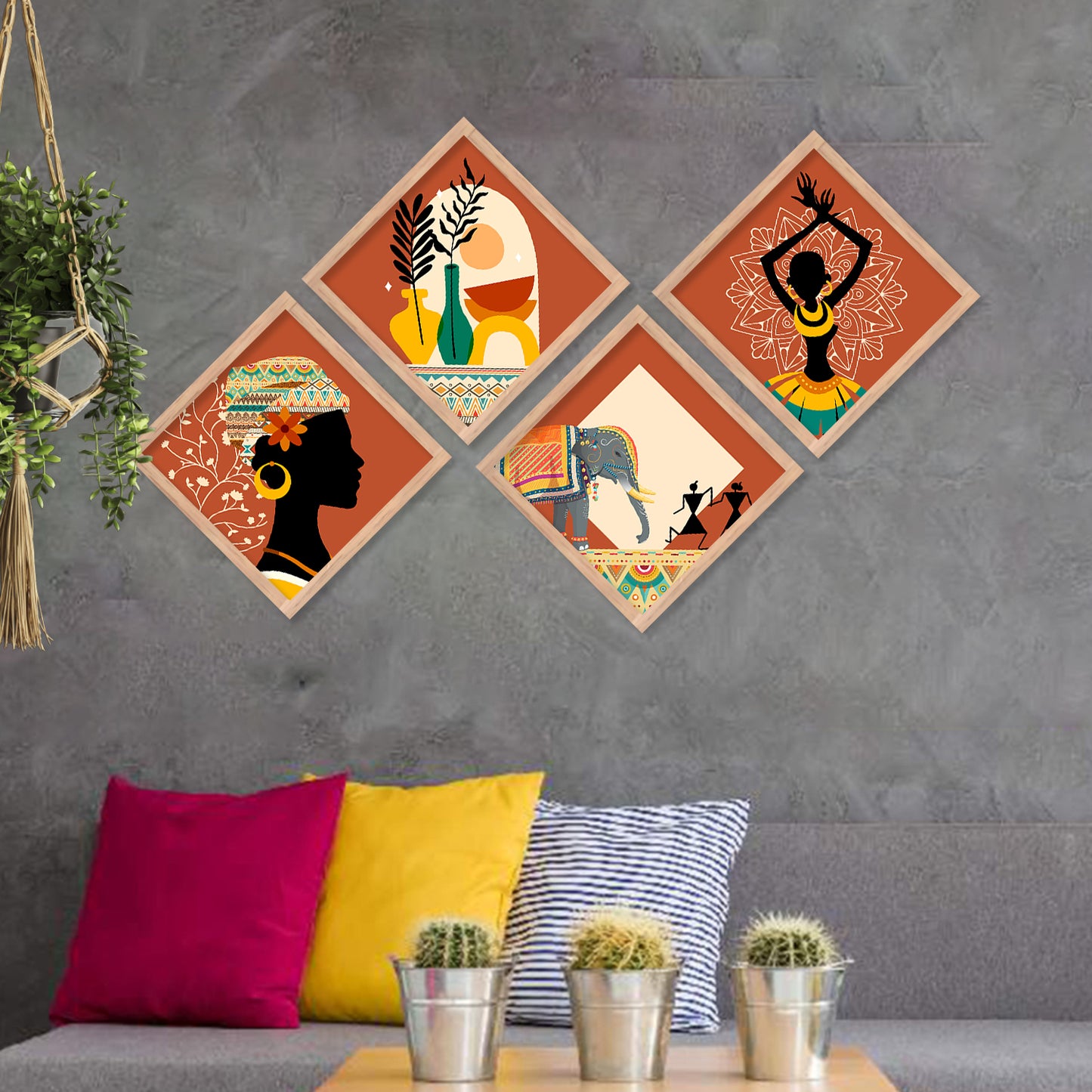 Tribal Woman Art Framed Painting Combo for Home Living Room Office Wall Decor