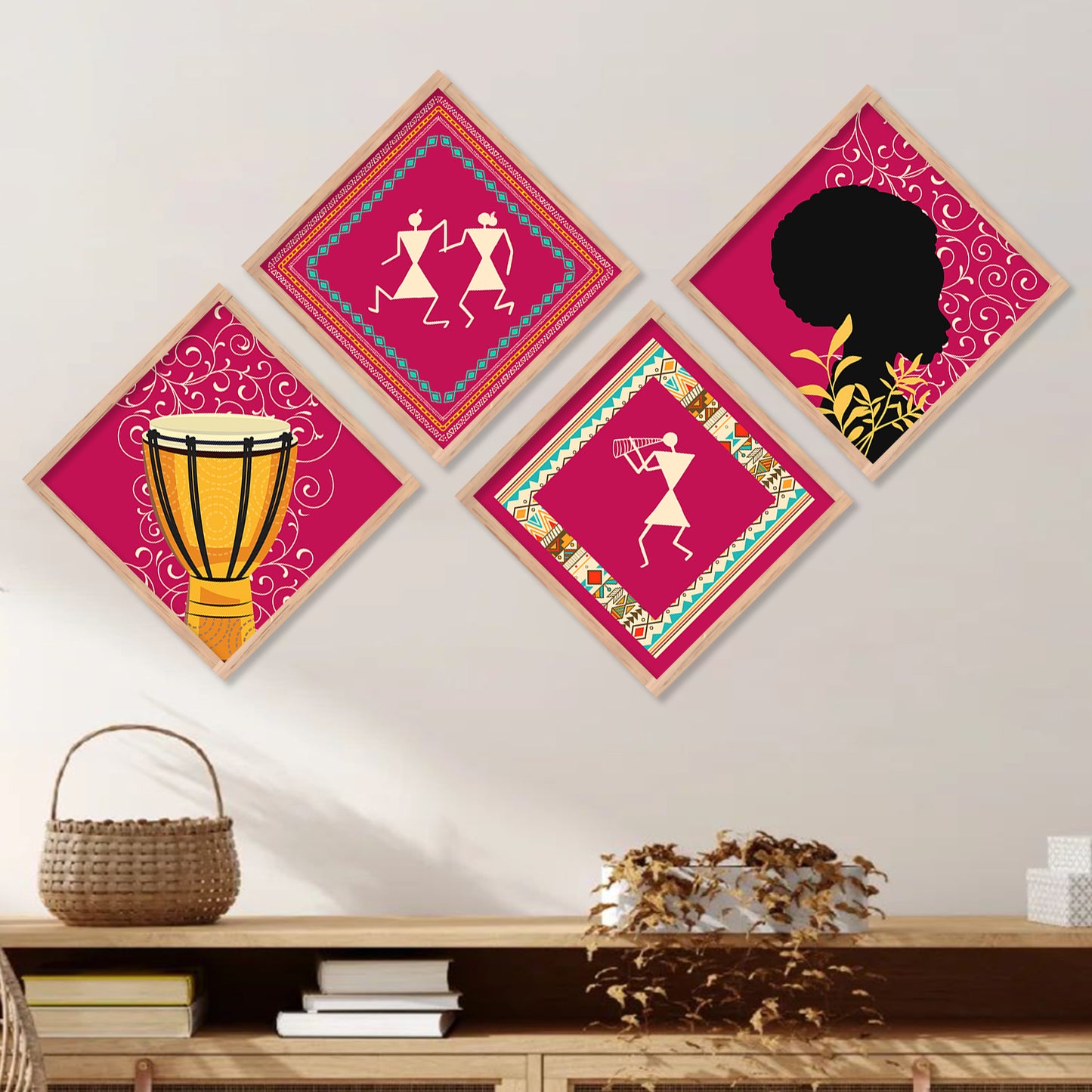 Tribal Woman Art Framed Painting Combo for Home Living Room Office Wall Decor