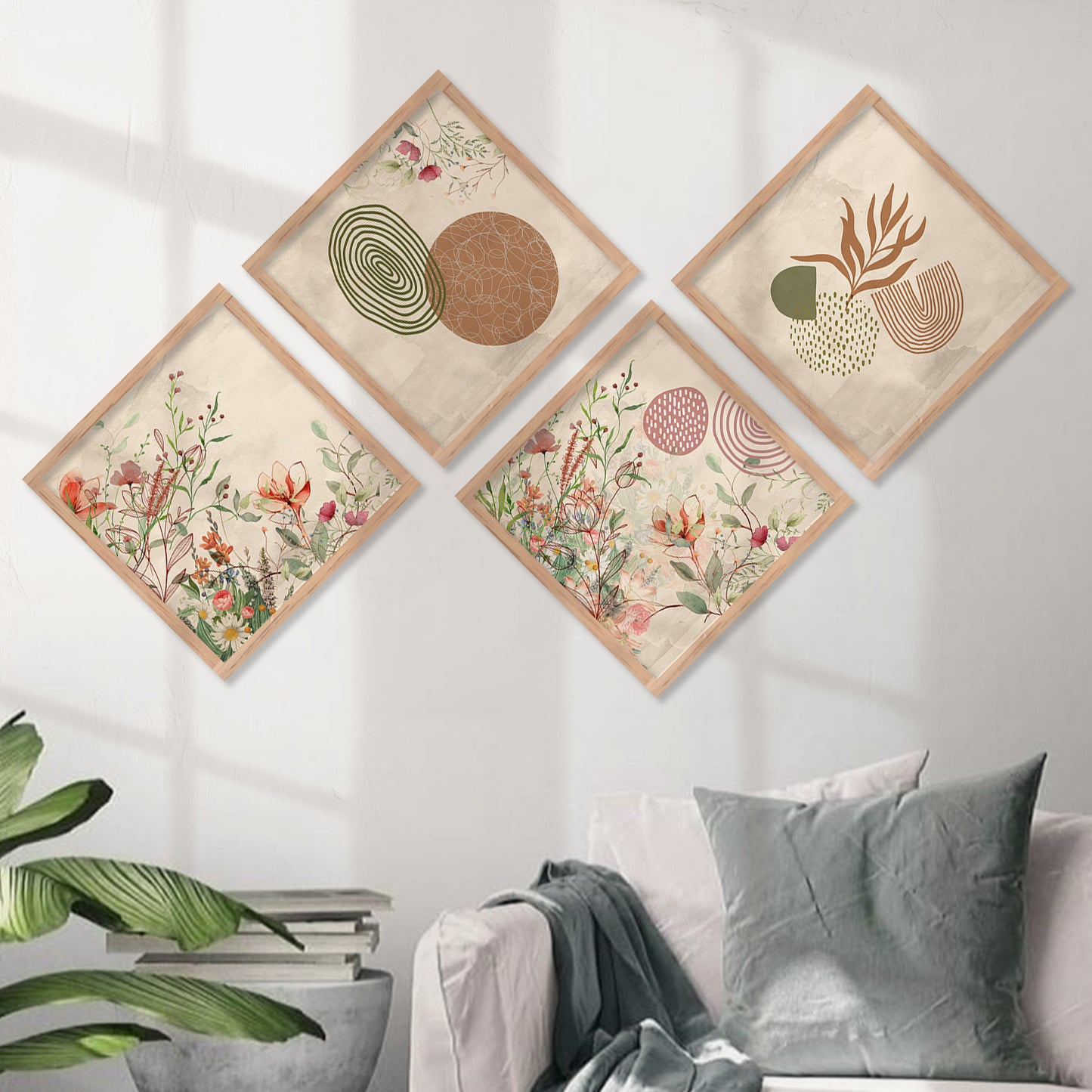 Nature Inspired Modern Art Framed Painting Combo for Home Living Room Office Wall Decor