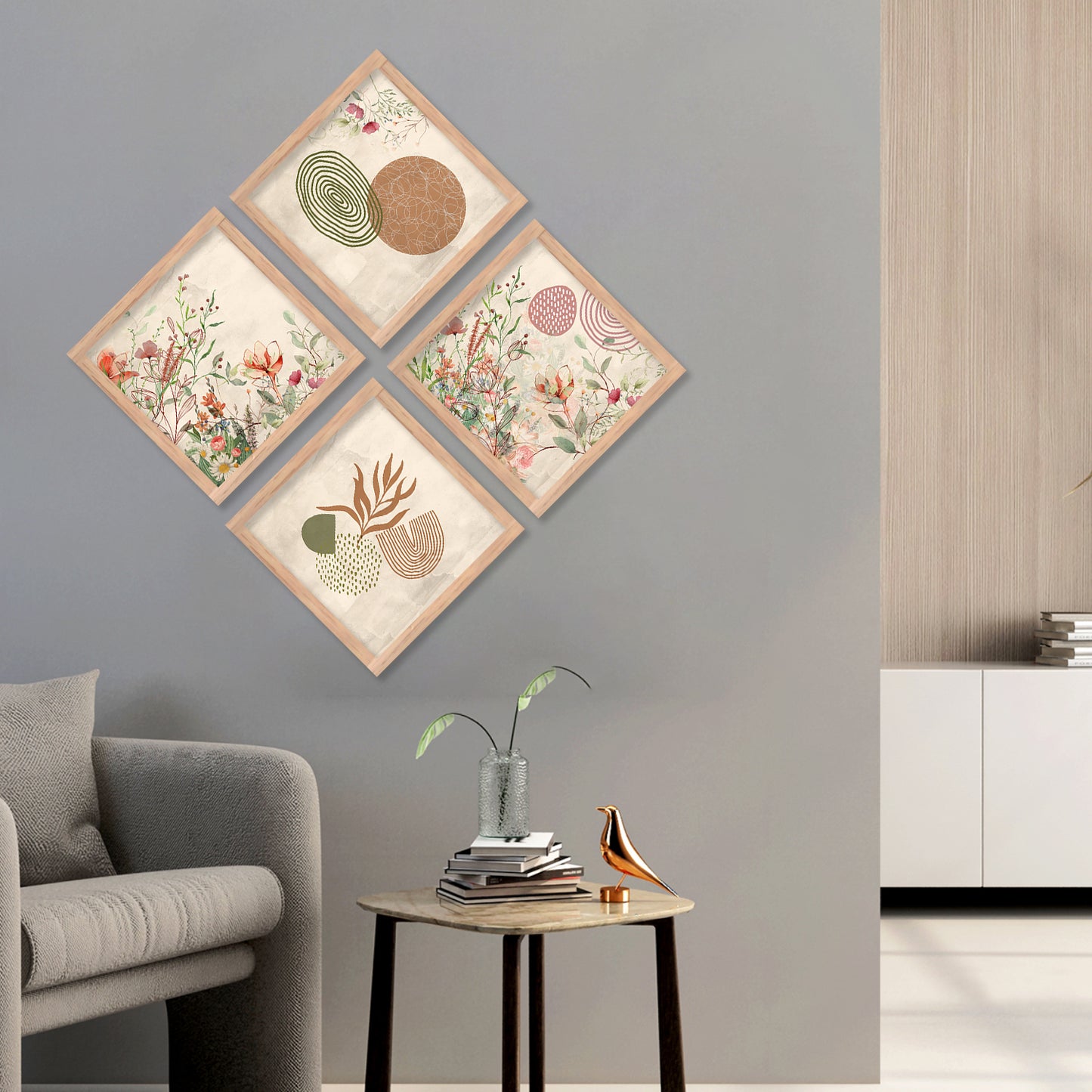 Nature Inspired Modern Art Framed Painting Combo for Home Living Room Office Wall Decor