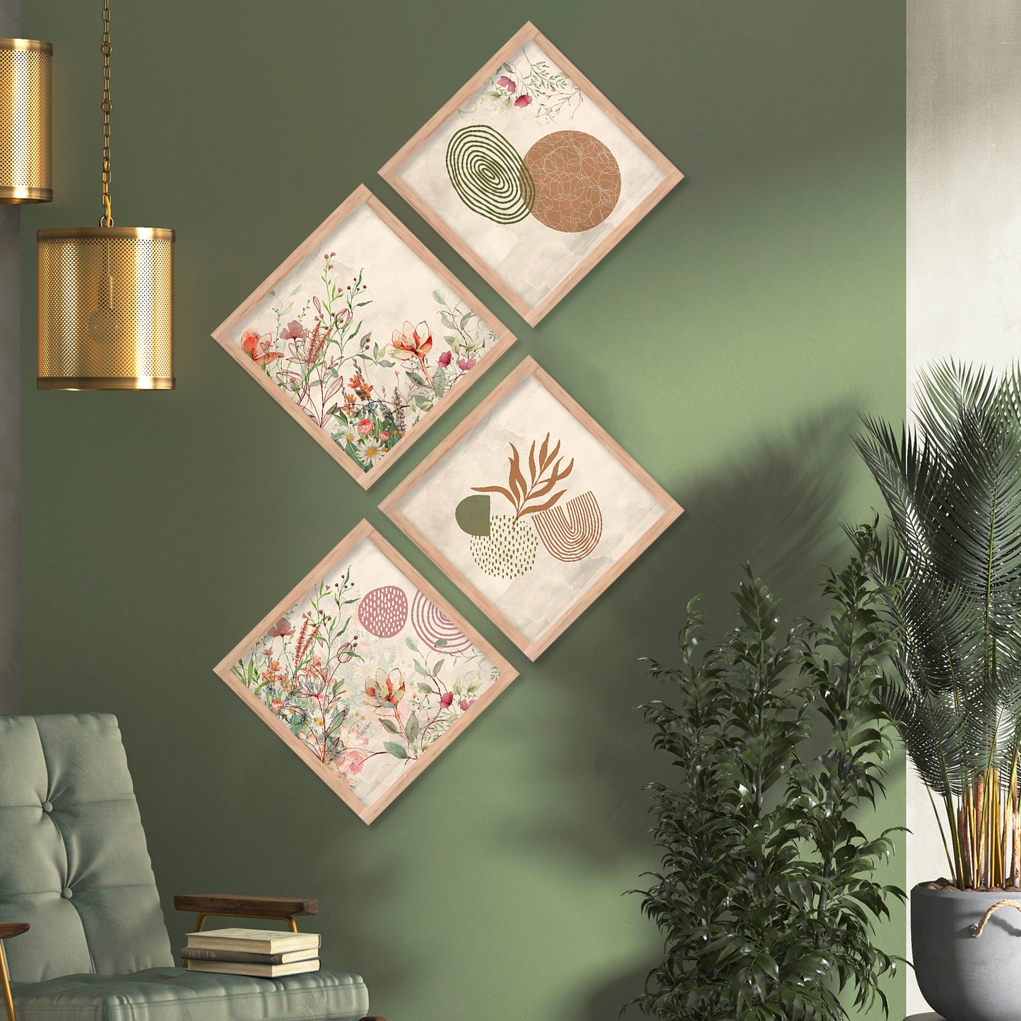 Nature Inspired Modern Art Framed Painting Combo for Home Living Room Office Wall Decor