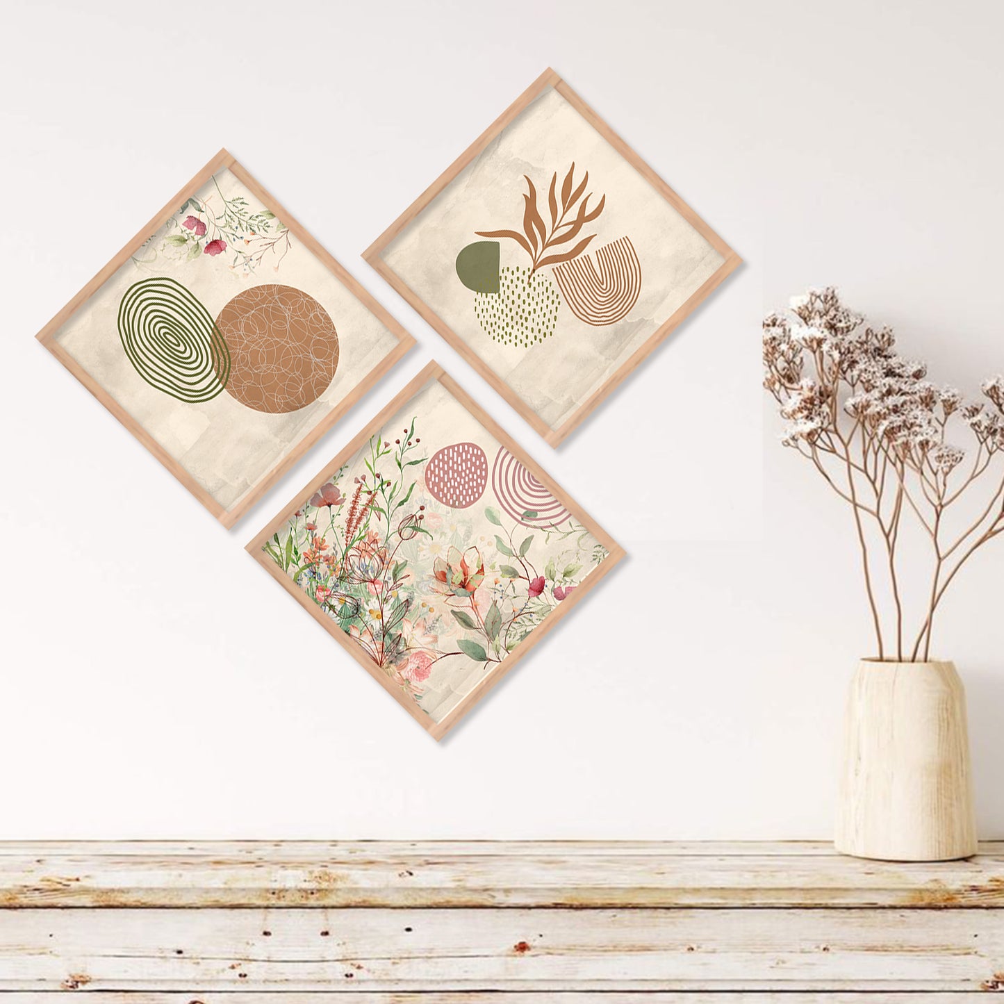 Nature Inspired Modern Art Framed Painting Combo for Home Living Room Office Wall Decor