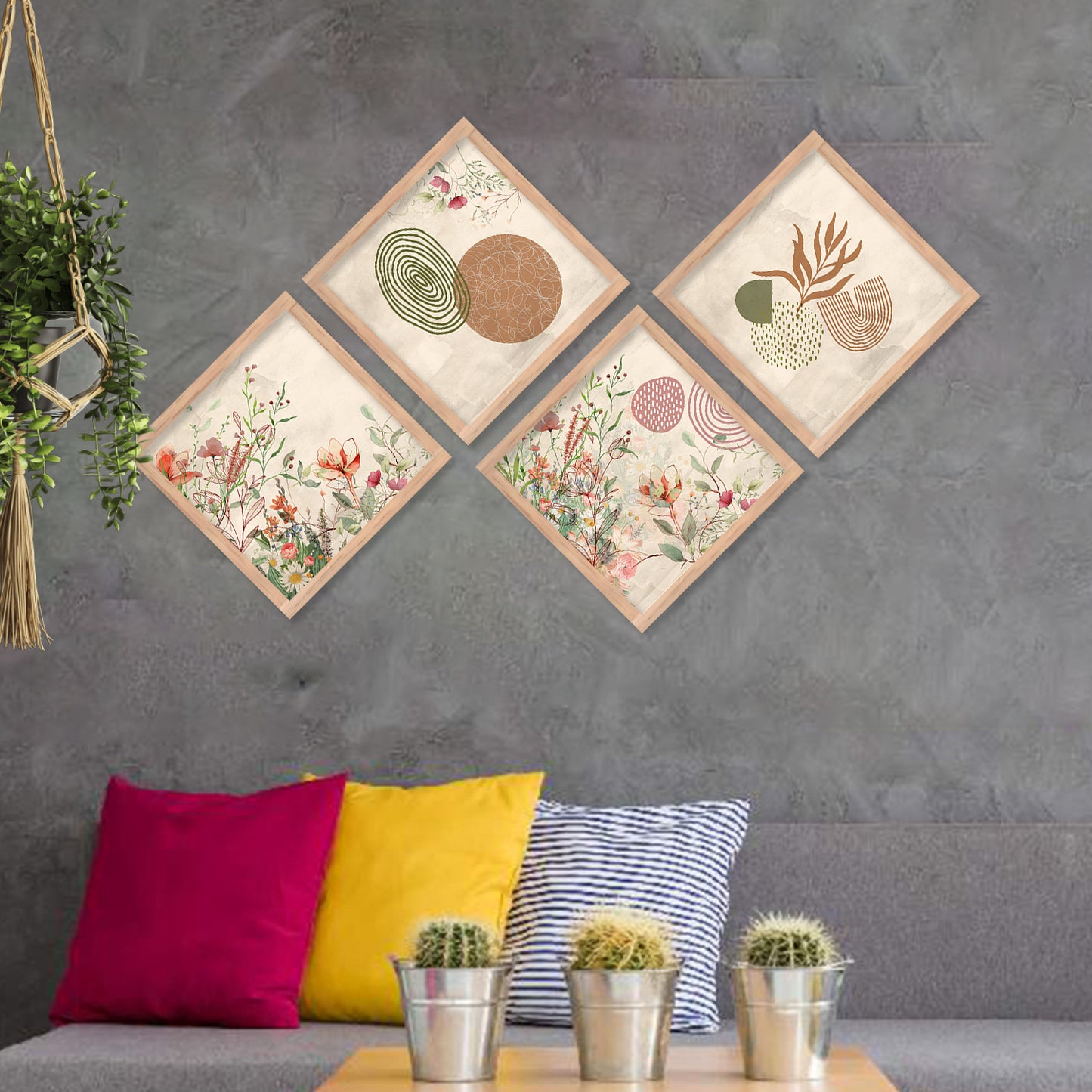 Nature Inspired Modern Art Framed Painting Combo for Home Living Room Office Wall Decor