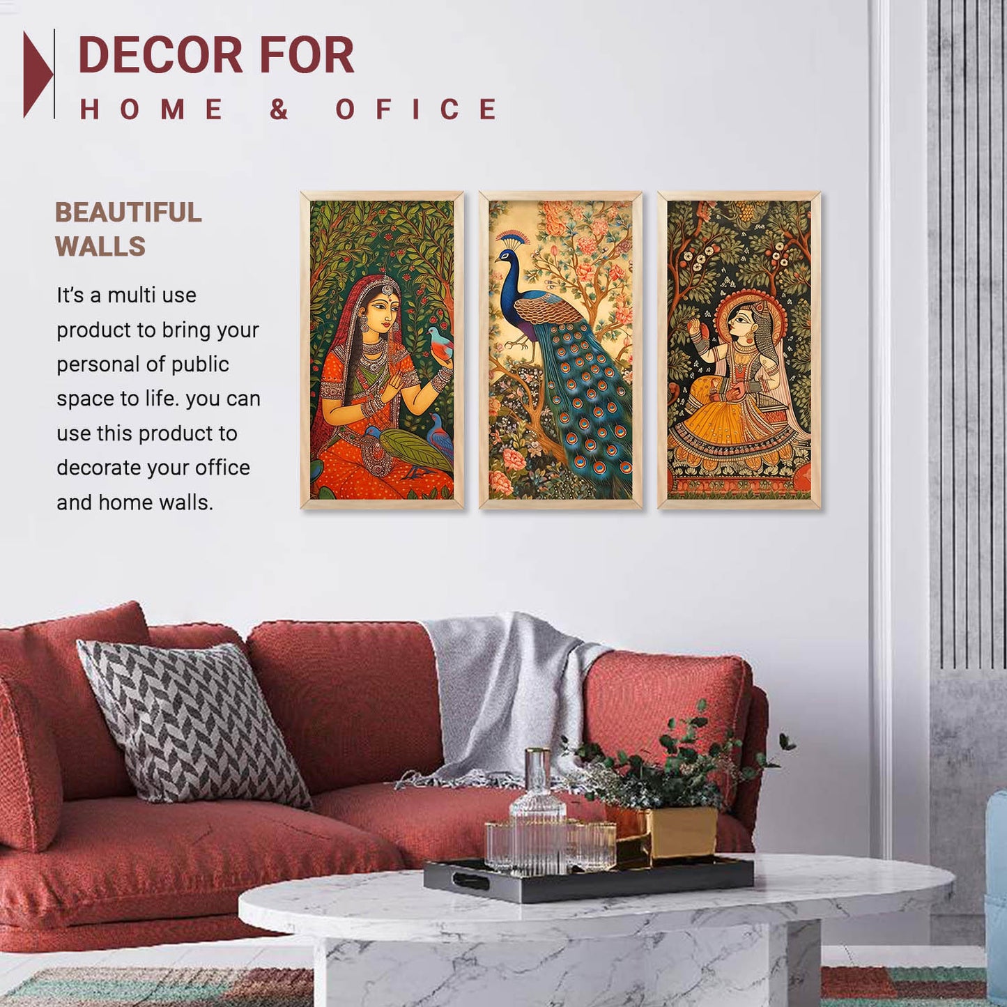 Traditional Indian Madhubani Art Prints with Frame for Wall Decor