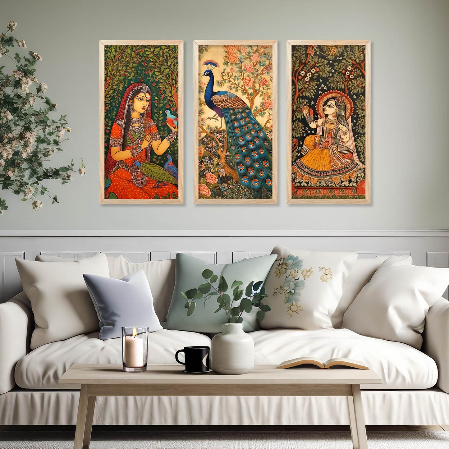 Traditional Indian Madhubani Art Prints with Frame for Wall Decor
