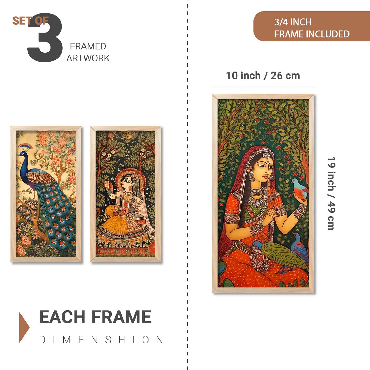 Traditional Indian Madhubani Art Prints with Frame for Wall Decor