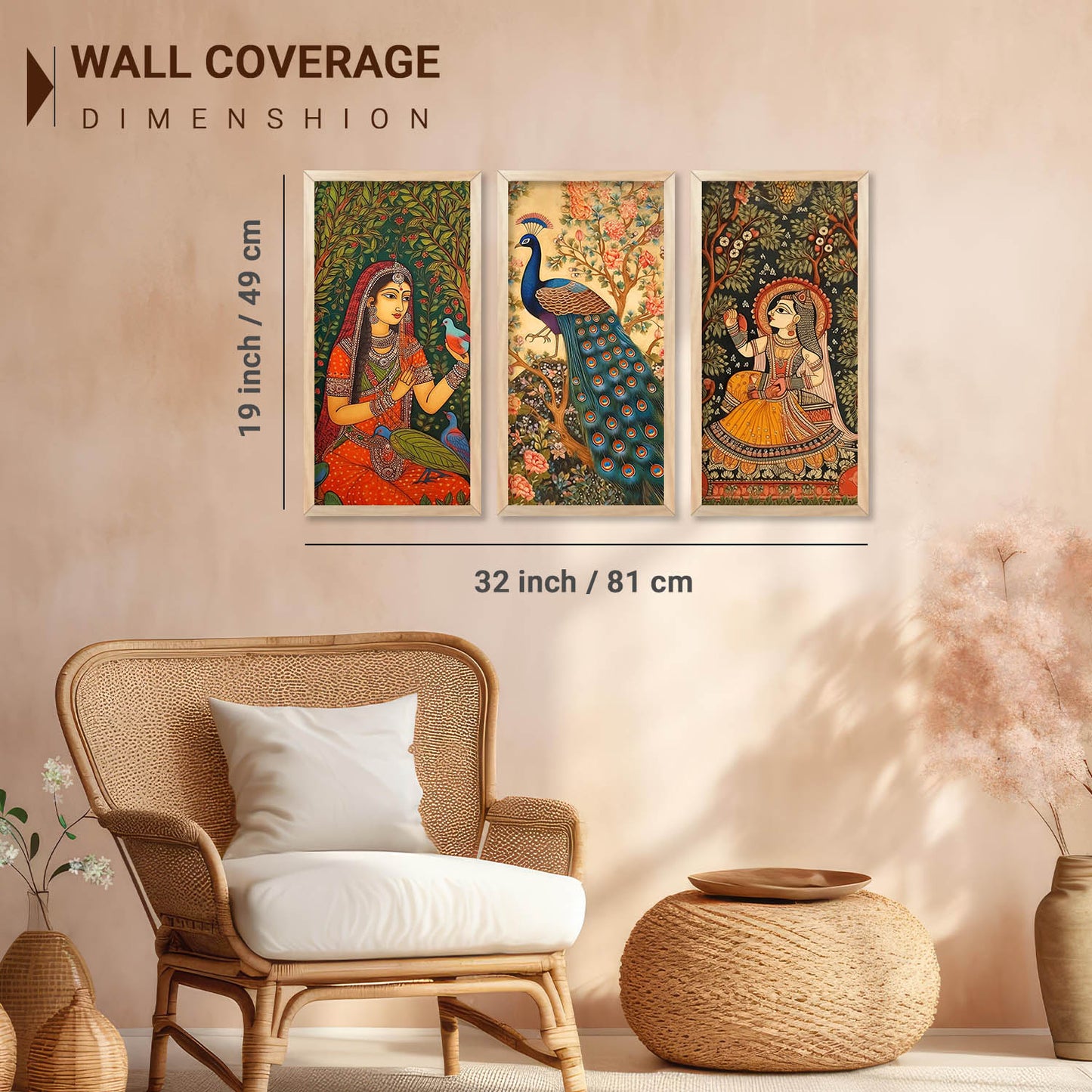Traditional Indian Madhubani Art Prints with Frame for Wall Decor