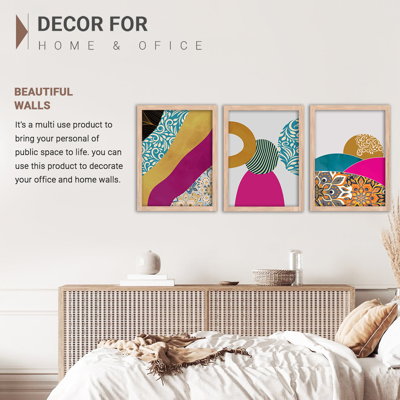 Wall Decor Modern Art Framed Wall Painting Poster for Living room Bedroom Office Gifts Home Decoration Frame In Beige (Set of 3) 11x14 Inches