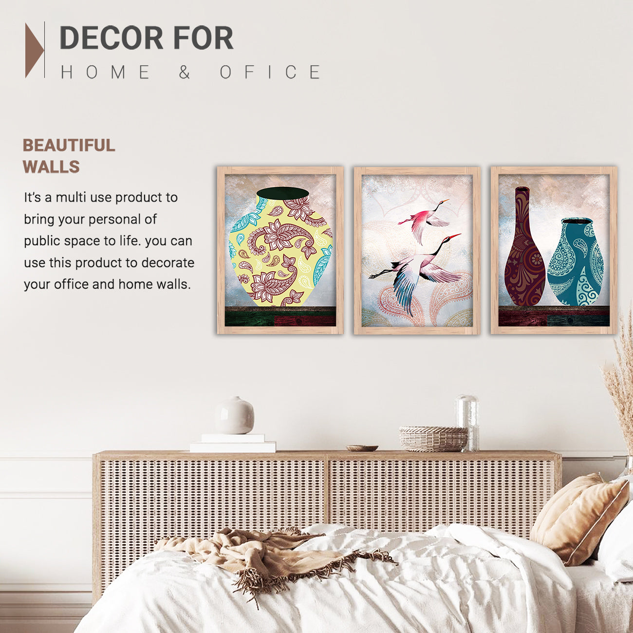 Wall Decor Modern Art Framed Wall Painting Poster for Living room Bedroom Office Gifts Home Decoration Frame In Beige (Set of 3) 11x14 Inches