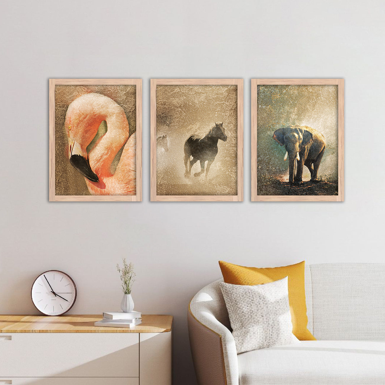 Wall Decor Modern Art Framed Wall Painting Poster for Living room Bedroom Office Gifts Home Decoration Frame In Beige (Set of 3) 11x14 Inches