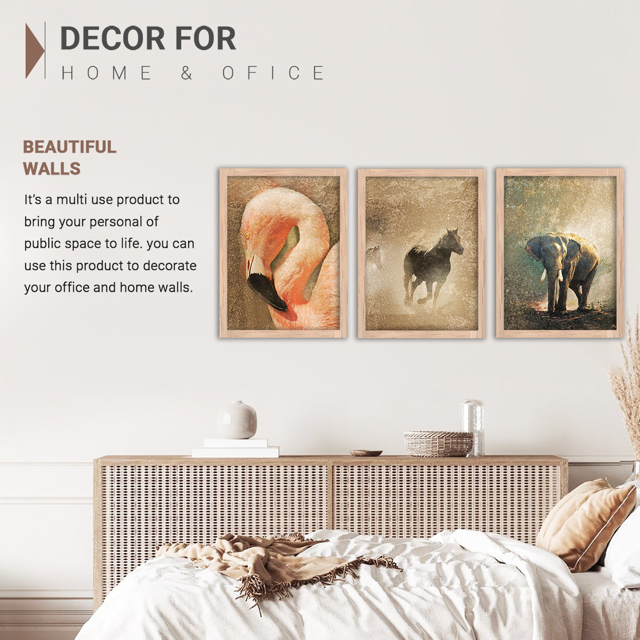 Wall Decor Modern Art Framed Wall Painting Poster for Living room Bedroom Office Gifts Home Decoration Frame In Beige (Set of 3) 11x14 Inches