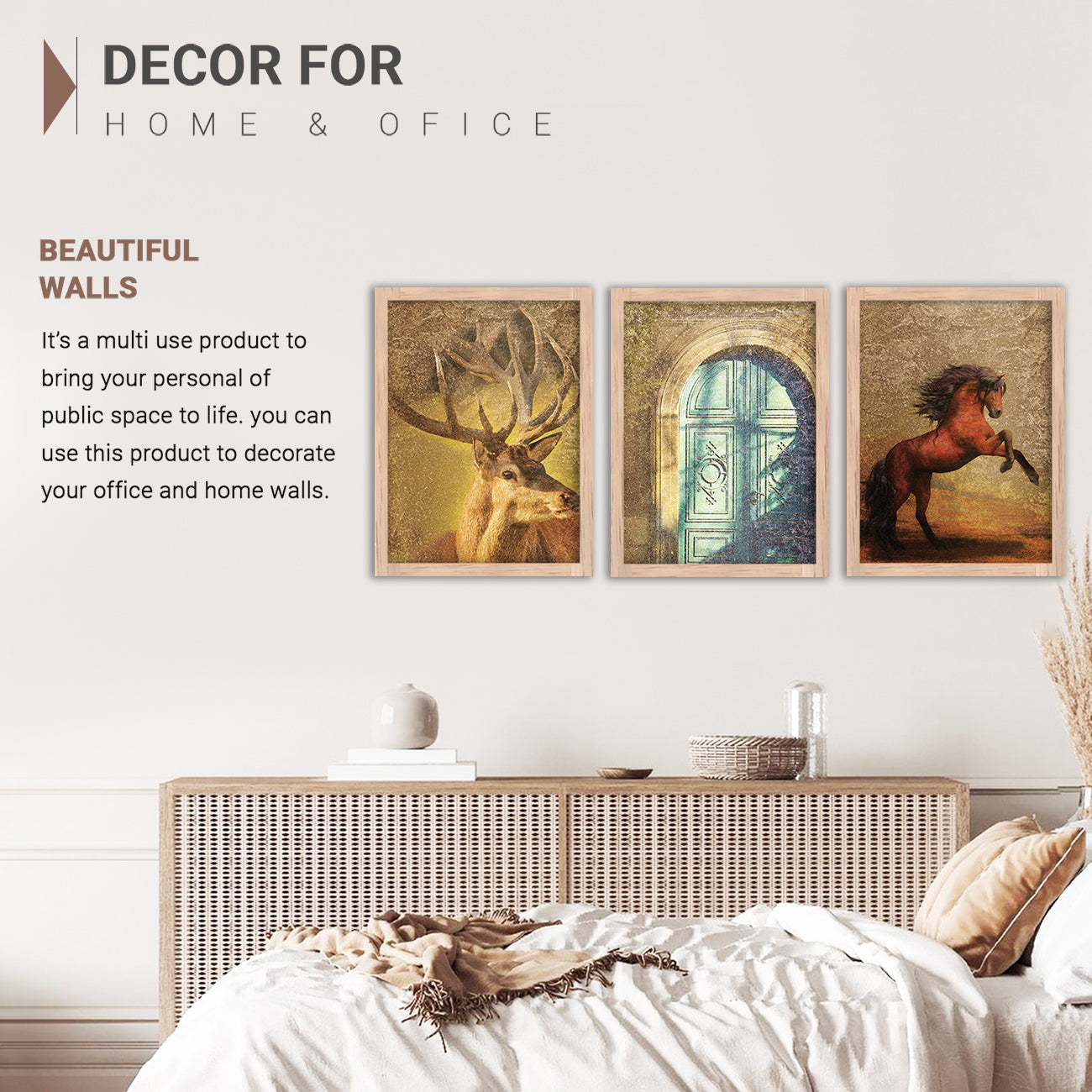 Wall Decor Modern Art Framed Wall Painting Poster for Living room Bedroom Office Gifts Home Decoration Frame In Beige (Set of 3) 11x14 Inches