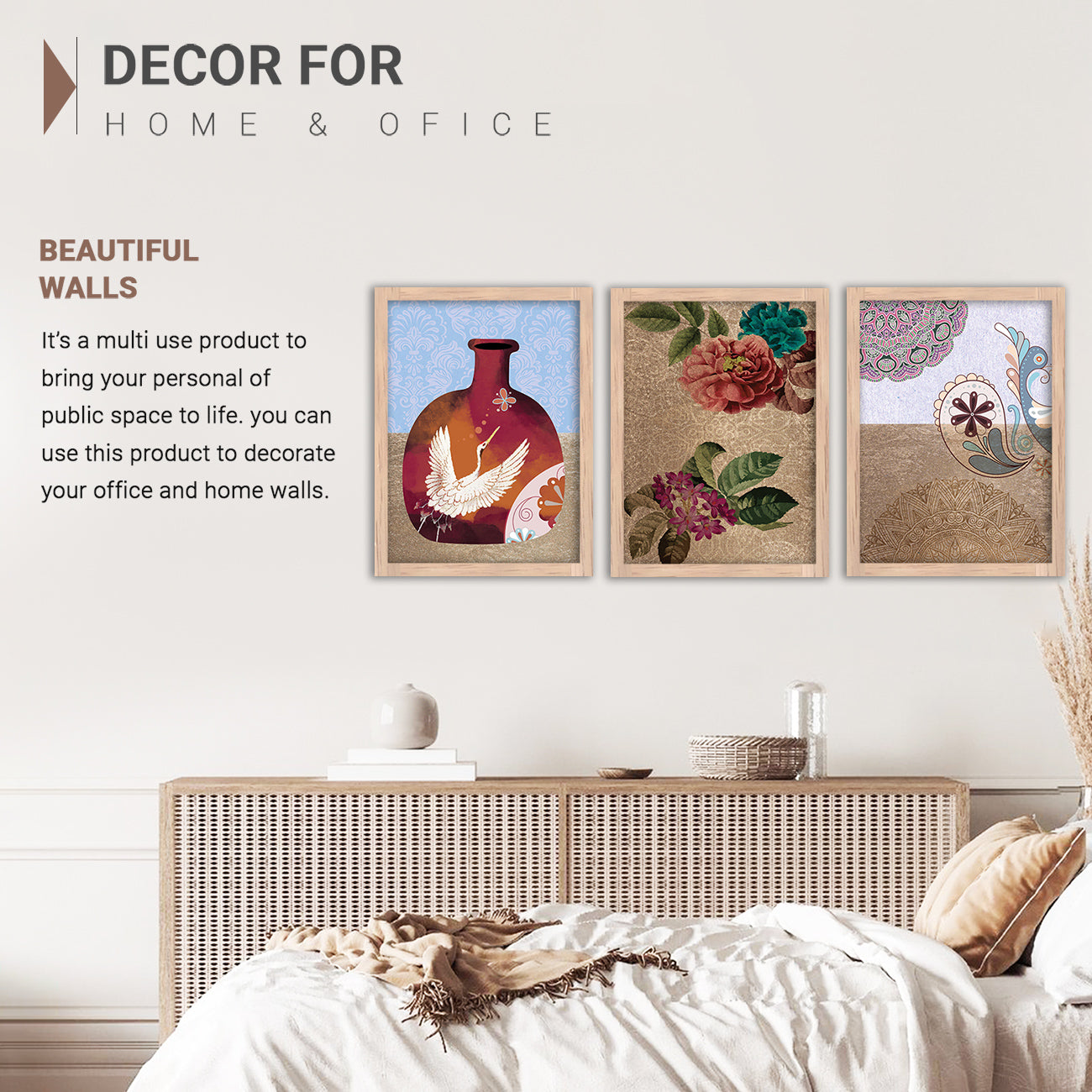 Wall Decor Modern Art Framed Wall Painting Poster for Living room Bedroom Office Gifts Home Decoration Frame In Beige (Set of 3) 11x14 Inches