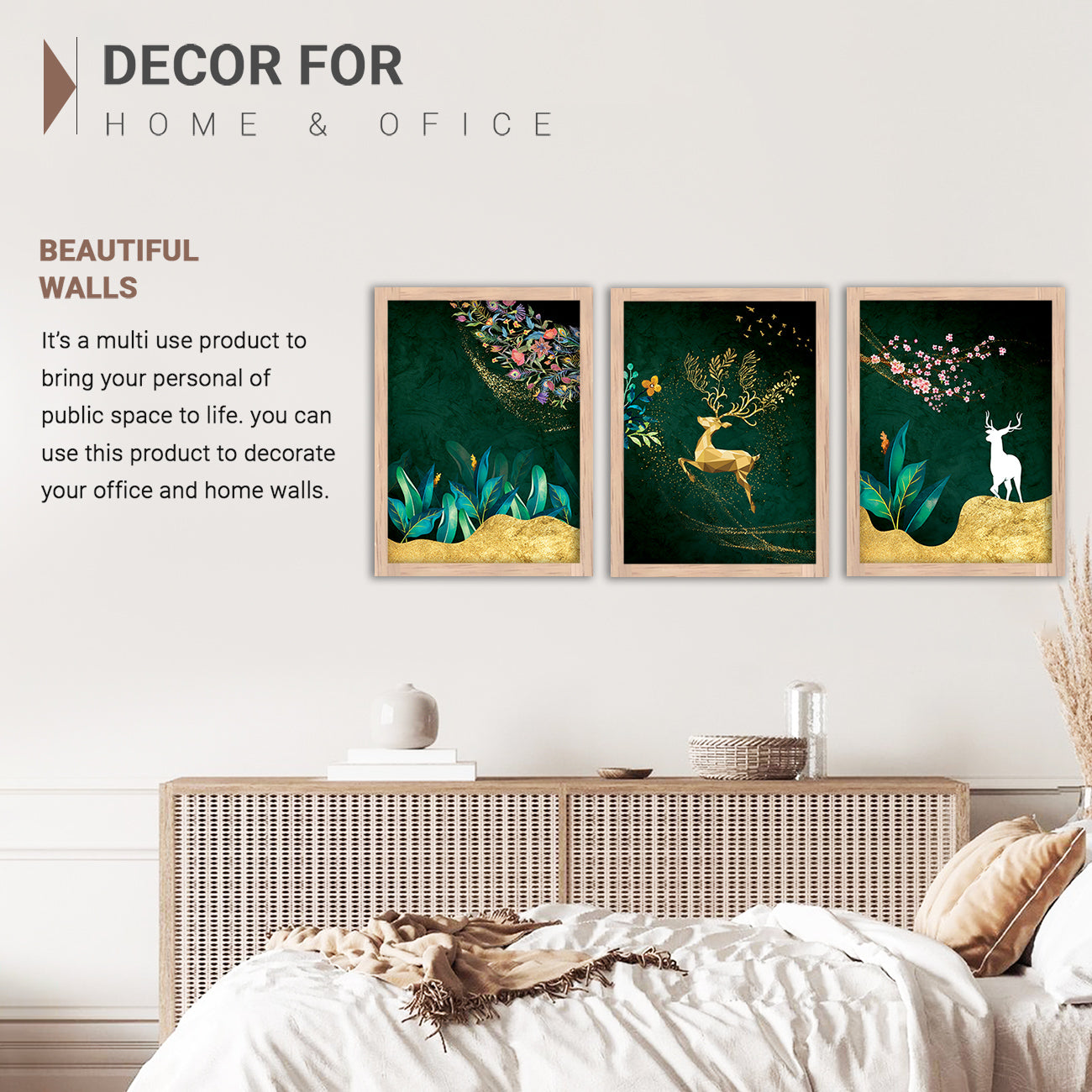 Wall Decor Modern Art Framed Wall Painting Poster for Living room Bedroom Office Gifts Home Decoration Frame In Beige (Set of 3) 11x14 Inches