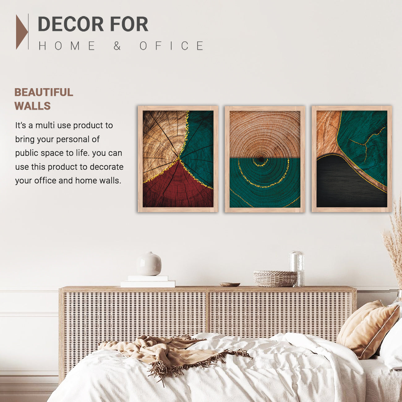 Wall Decor Modern Art Framed Wall Painting Poster for Living room Bedroom Office Gifts Home Decoration Frame In Beige (Set of 3) 11x14 Inches