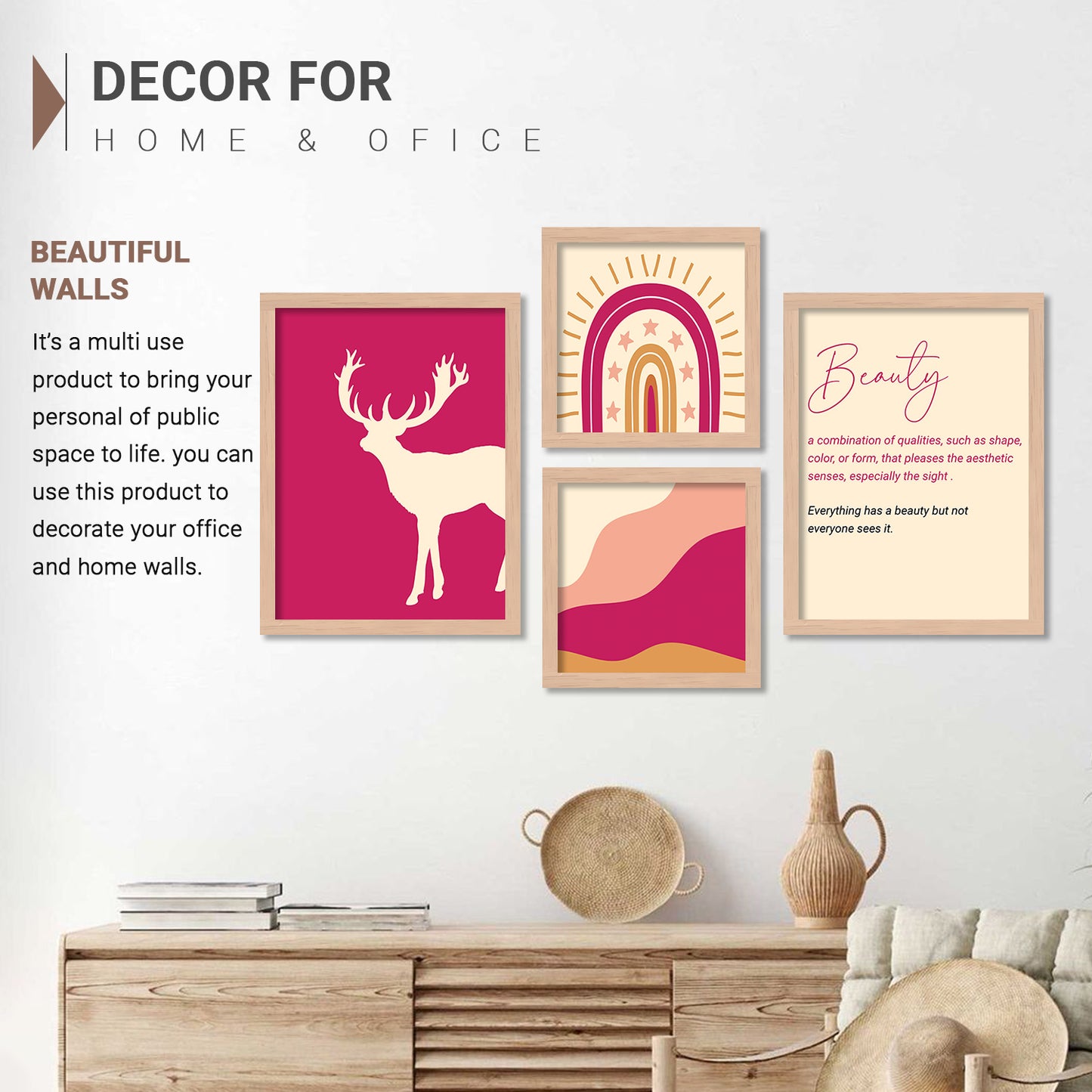 Wall Decor Modern Art Framed Wall Painting Poster for Living room Bedroom Office Gifts Home Decoration (Set of 4) 11x14 Inches