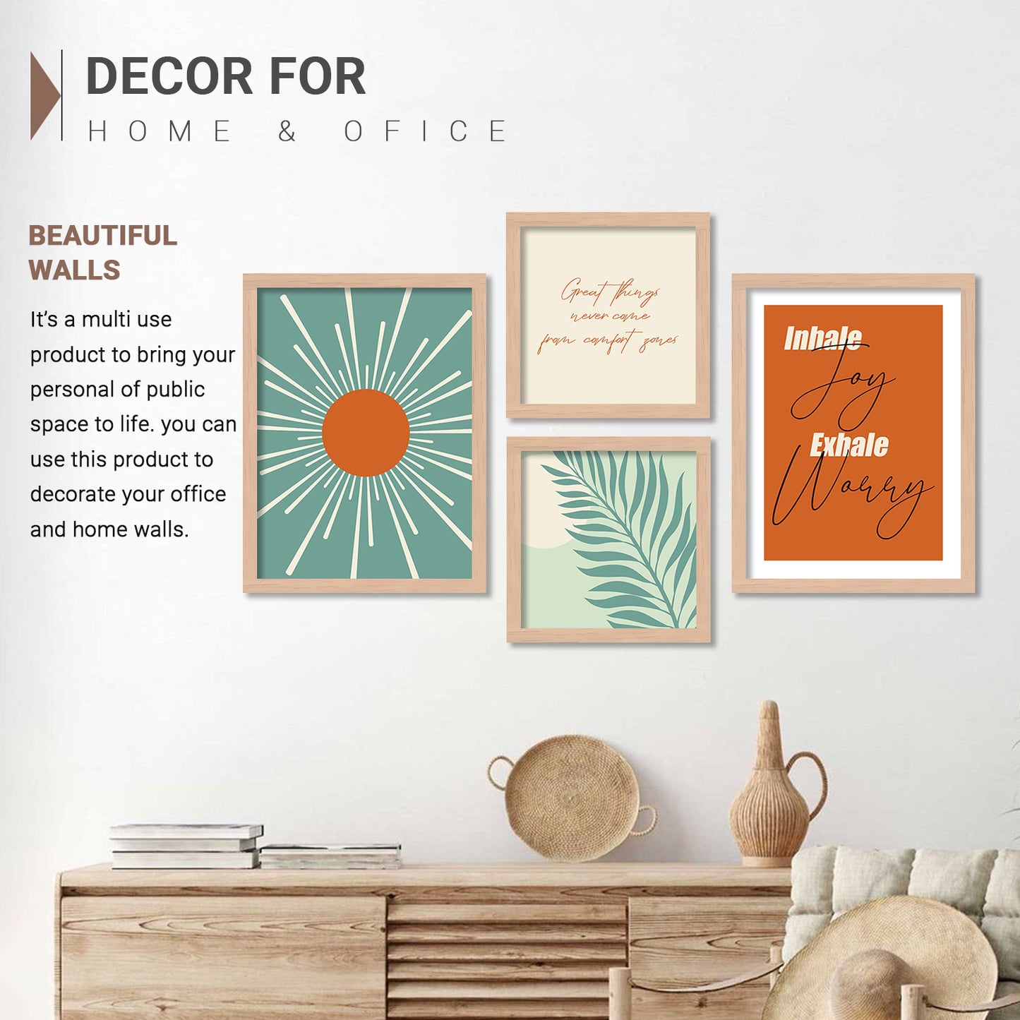 Wall Decor Modern Art Framed Wall Painting Poster for Living room Bedroom Office Gifts Home Decoration (Set of 4) 11x14 Inches