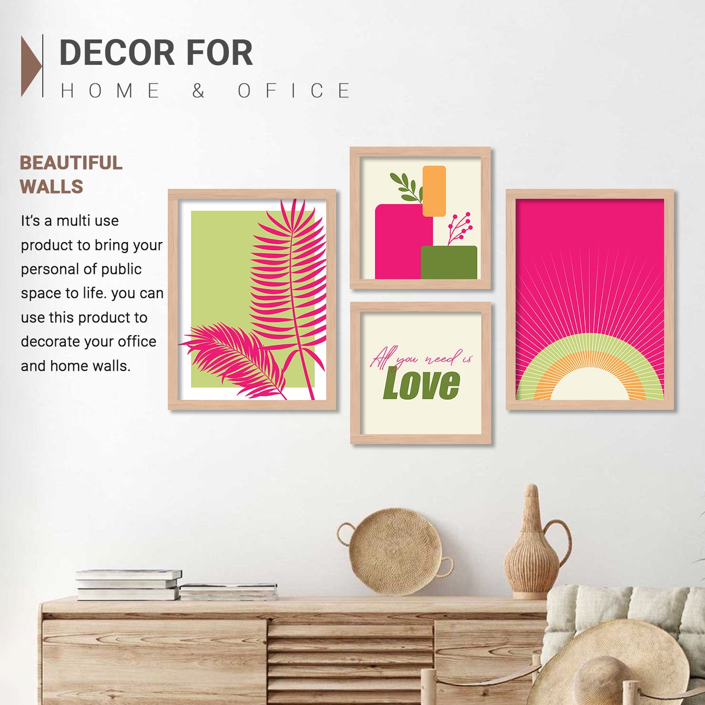 Wall Decor Modern Art Framed Wall Painting Poster for Living room Bedroom Office Gifts Home Decoration (Set of 4) 11x14 Inches