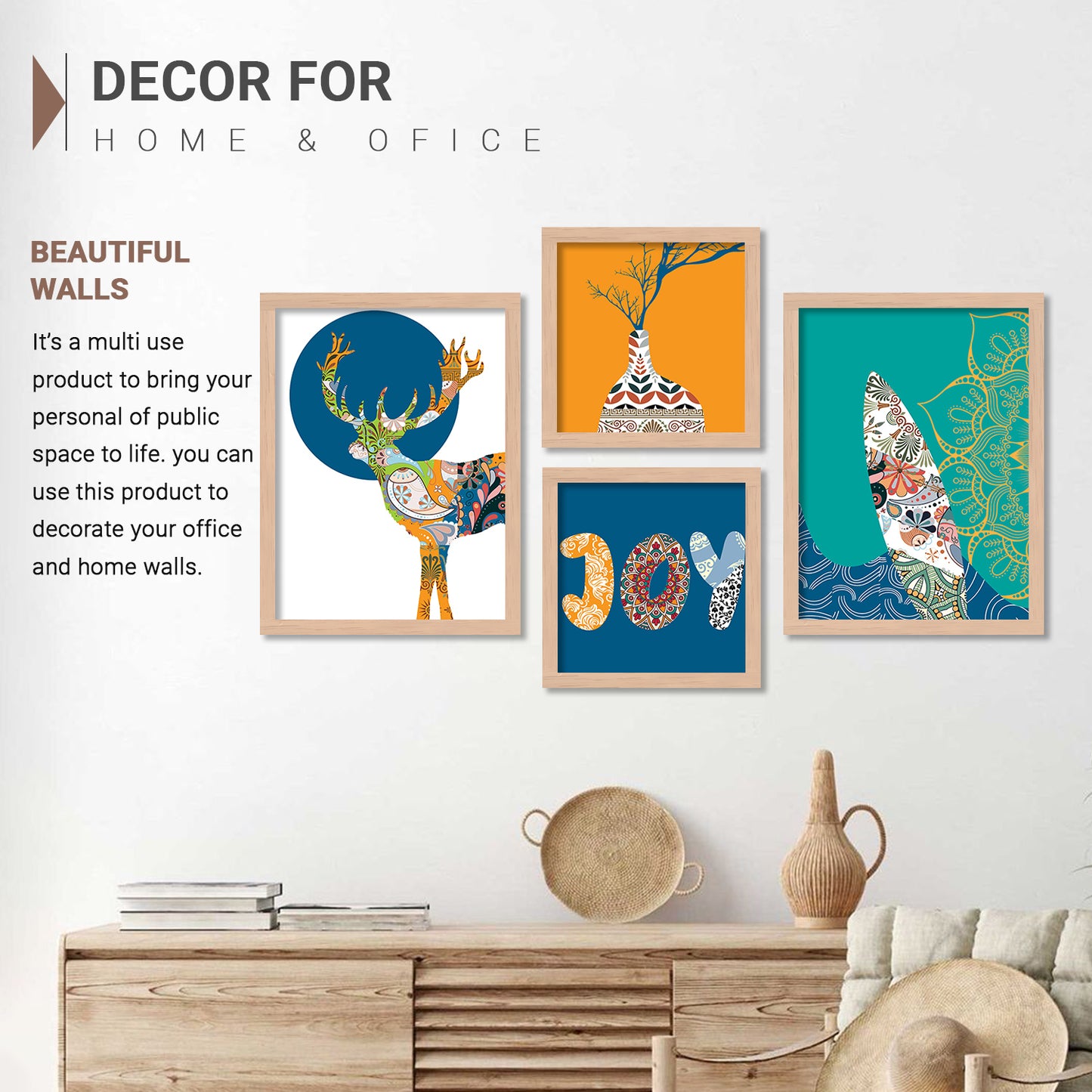 Wall Decor Modern Art Framed Wall Painting Poster for Living room Bedroom Office Gifts Home Decoration (Set of 4) 11x14 Inches