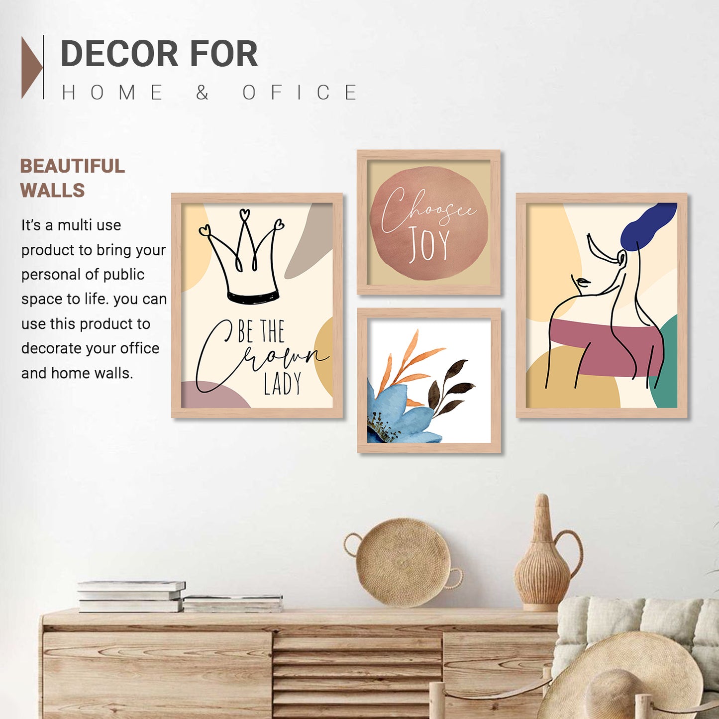 Wall Decor Modern Art Framed Wall Painting Poster for Living room Bedroom Office Gifts Home Decoration (Set of 4) 11x14 Inches