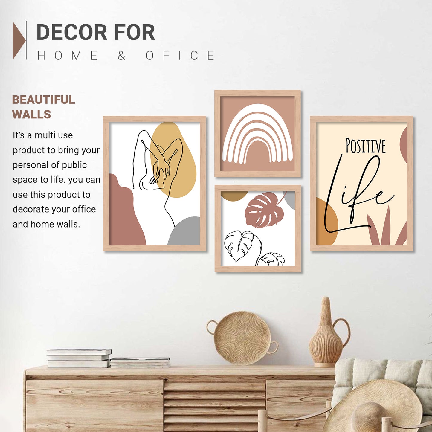 Wall Decor Modern Art Framed Wall Painting Poster for Living room Bedroom Office Gifts Home Decoration (Set of 4) 11x14 Inches