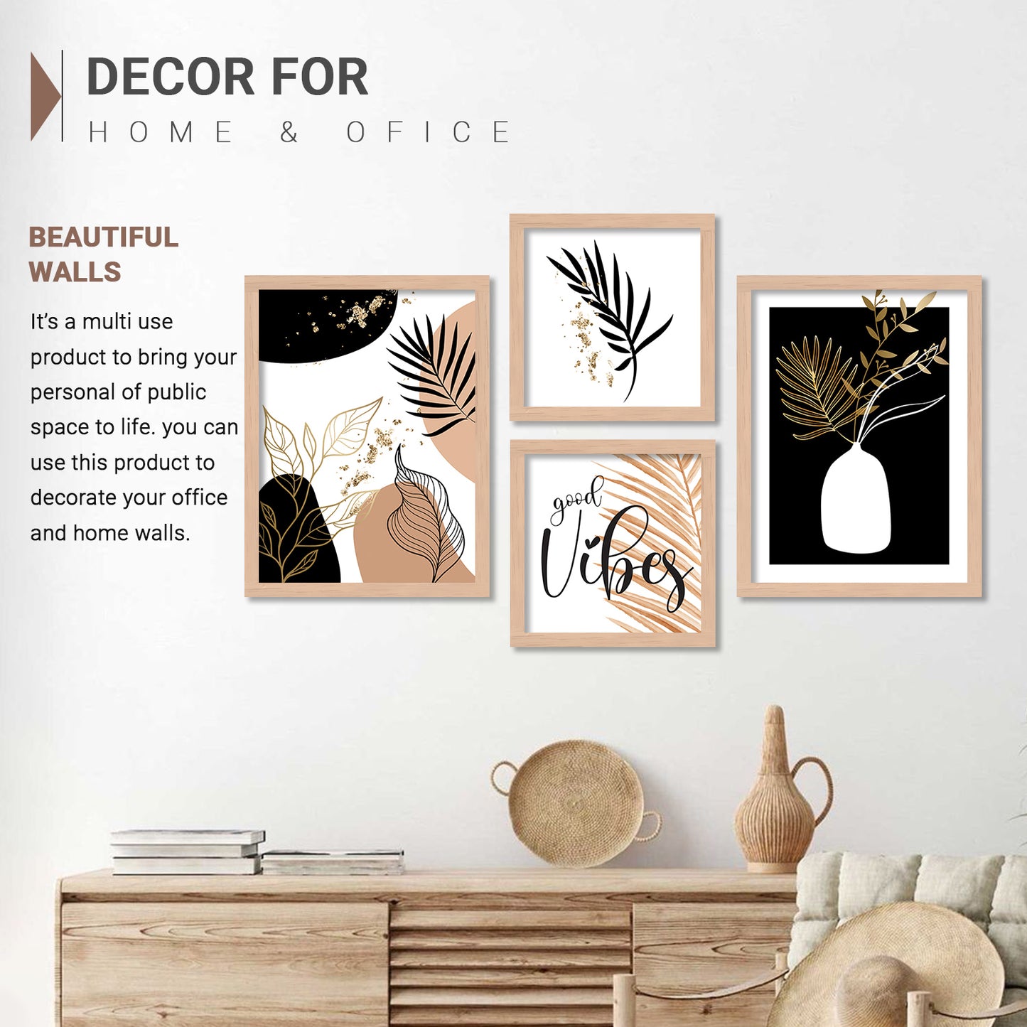 Wall Decor Modern Art Framed Wall Painting Poster for Living room Bedroom Office Gifts Home Decoration (Set of 4) 11x14 Inches