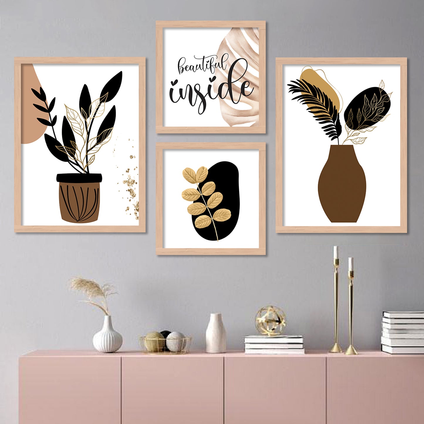 Wall Decor Modern Art Framed Wall Painting Poster for Living room Bedroom Office Gifts Home Decoration (Set of 4) 11x14 Inches