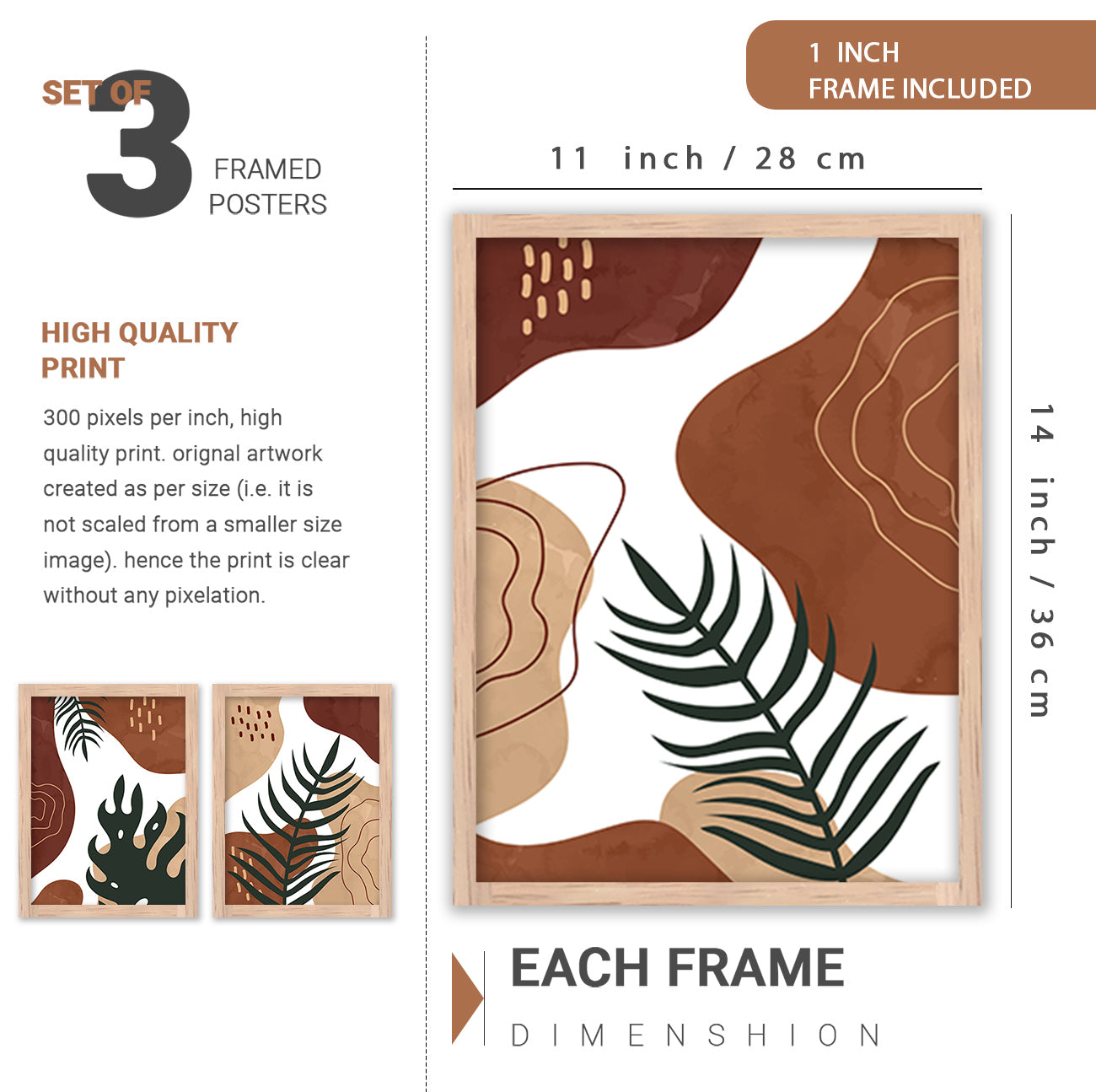Wall Decor Modern Art Framed Wall Painting Poster for Living room Bedroom Office Gifts Home Decoration Frame In Beige (Set of 3) 11x14 Inches