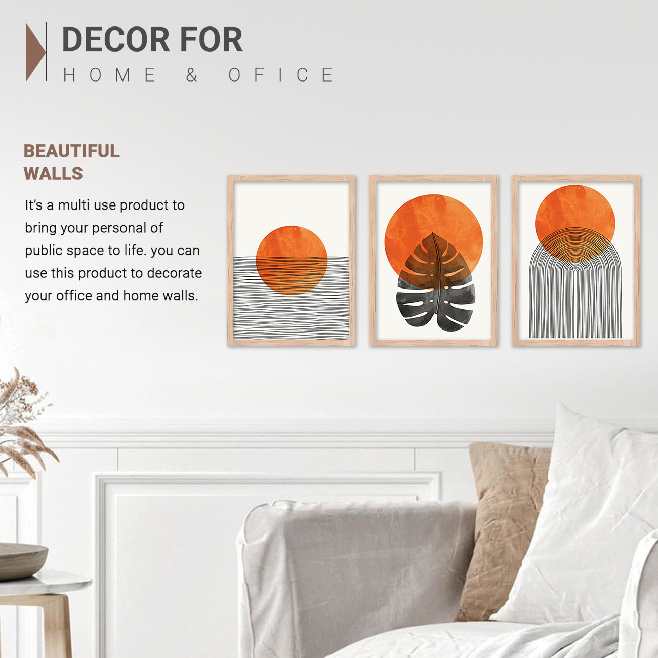 Wall Decor Modern Art Framed Wall Painting Poster for Living room Bedroom Office Gifts Home Decoration Frame In Beige (Set of 3) 11x14 Inches