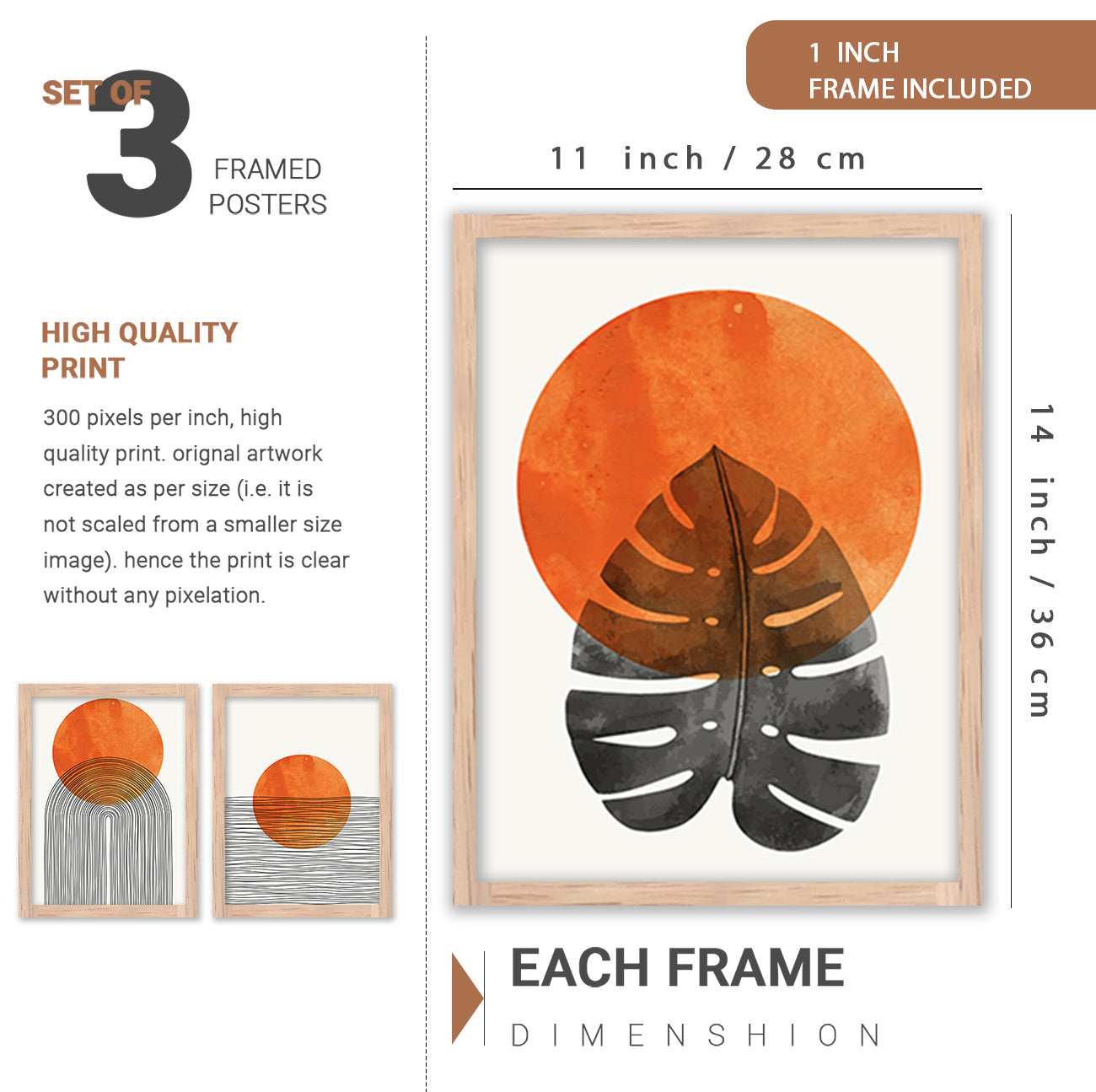 Wall Decor Modern Art Framed Wall Painting Poster for Living room Bedroom Office Gifts Home Decoration Frame In Beige (Set of 3) 11x14 Inches