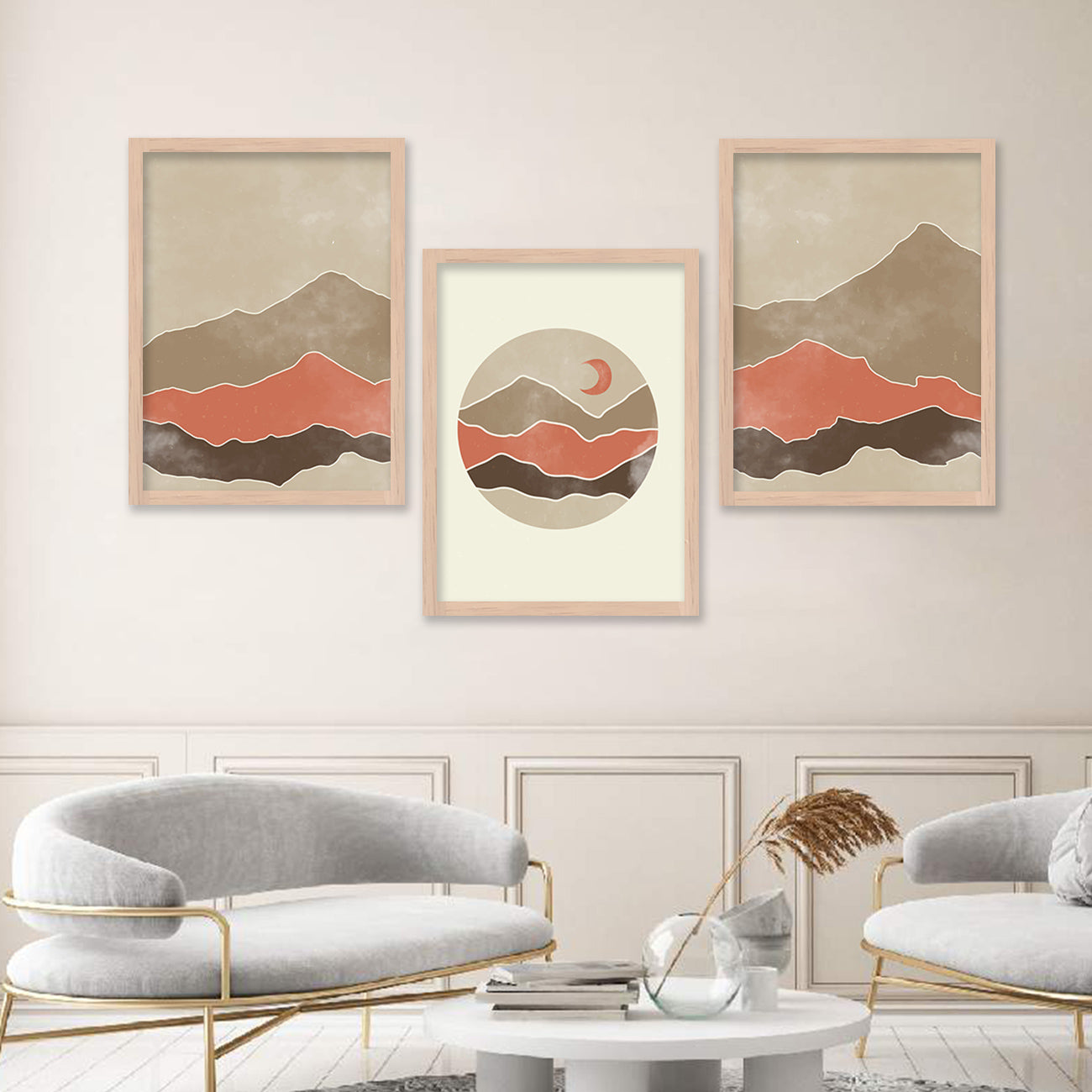 Wall Decor Modern Art Framed Wall Painting Poster for Living room Bedroom Office Gifts Home Decoration Frame In Beige (Set of 3) 11x14 Inches