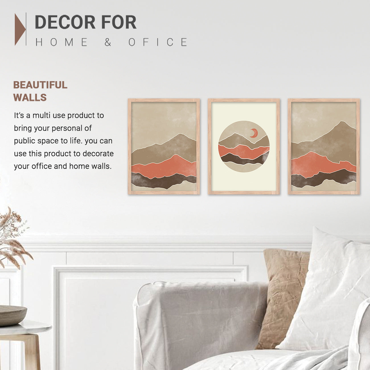 Wall Decor Modern Art Framed Wall Painting Poster for Living room Bedroom Office Gifts Home Decoration Frame In Beige (Set of 3) 11x14 Inches