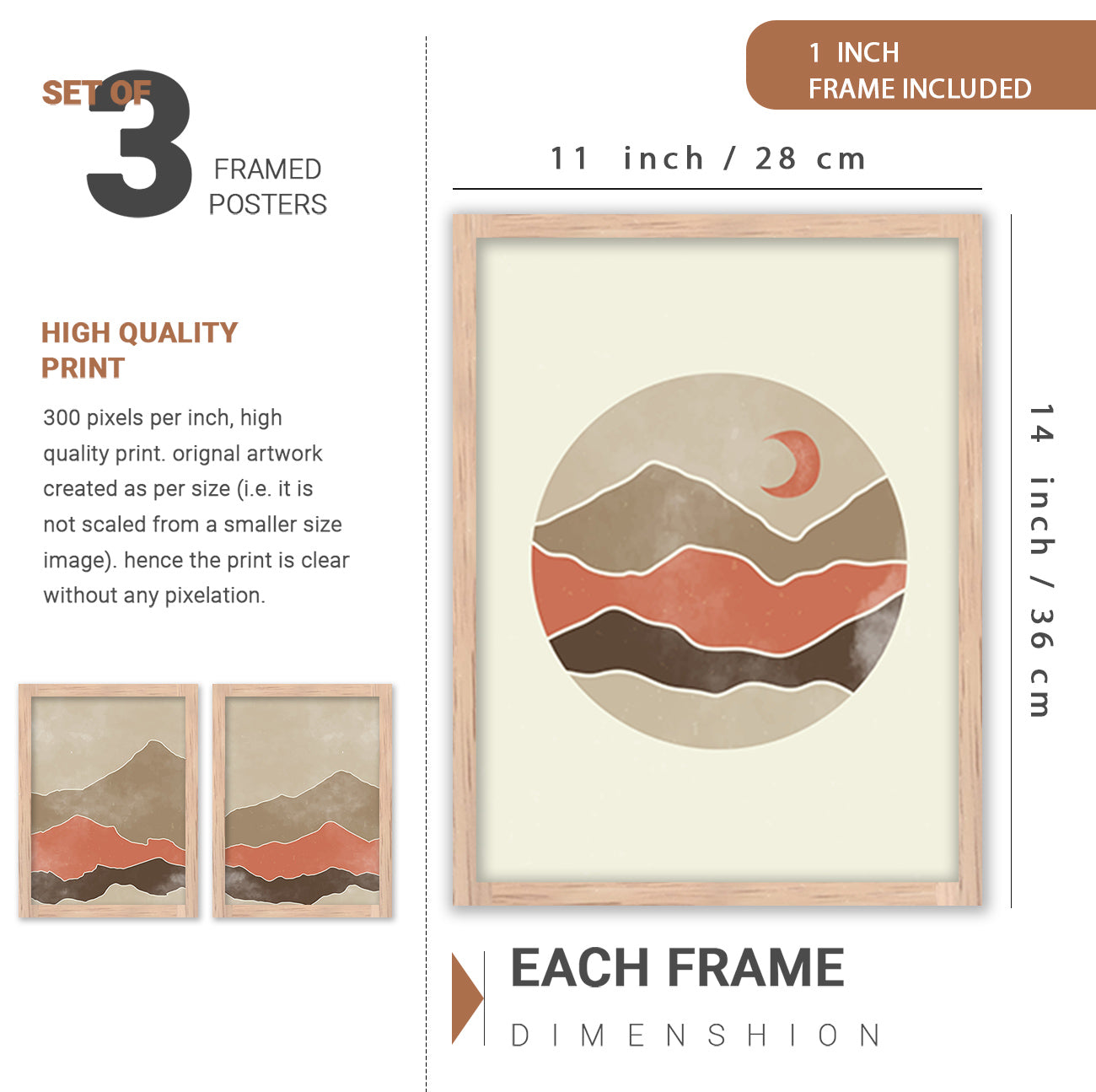 Wall Decor Modern Art Framed Wall Painting Poster for Living room Bedroom Office Gifts Home Decoration Frame In Beige (Set of 3) 11x14 Inches