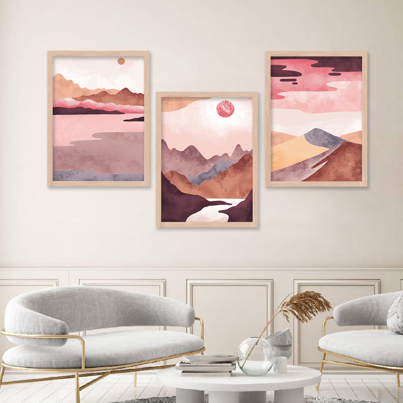 Wall Decor Modern Art Framed Wall Painting Poster for Living room Bedroom Office Gifts Home Decoration Frame In Beige (Set of 3) 11x14 Inches