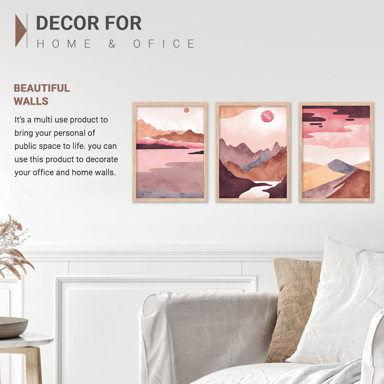 Wall Decor Modern Art Framed Wall Painting Poster for Living room Bedroom Office Gifts Home Decoration Frame In Beige (Set of 3) 11x14 Inches