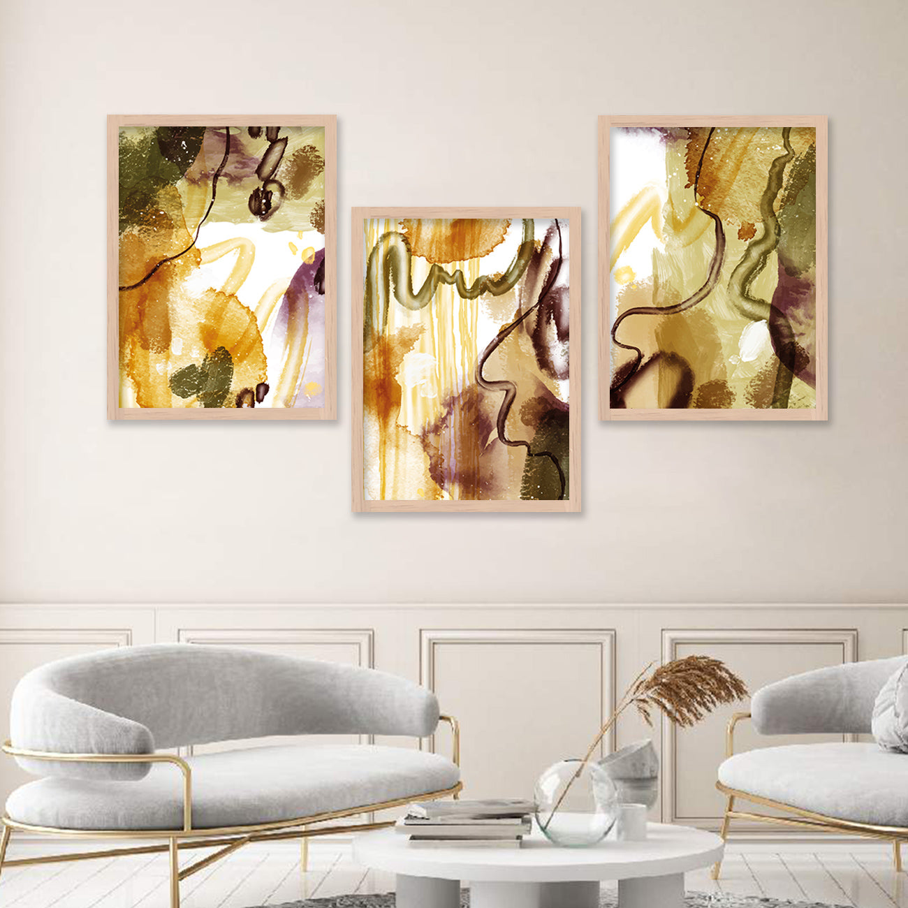 Wall Decor Modern Art Framed Wall Painting Poster for Living room Bedroom Office Gifts Home Decoration Frame In Beige (Set of 3) 11x14 Inches