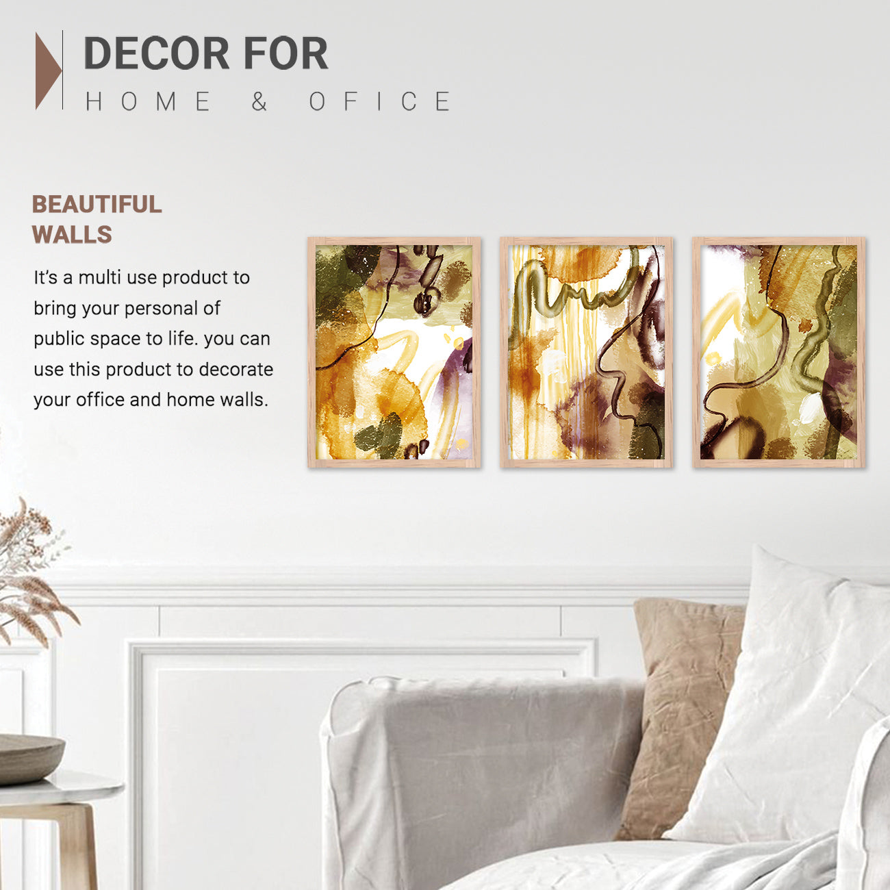 Wall Decor Modern Art Framed Wall Painting Poster for Living room Bedroom Office Gifts Home Decoration Frame In Beige (Set of 3) 11x14 Inches