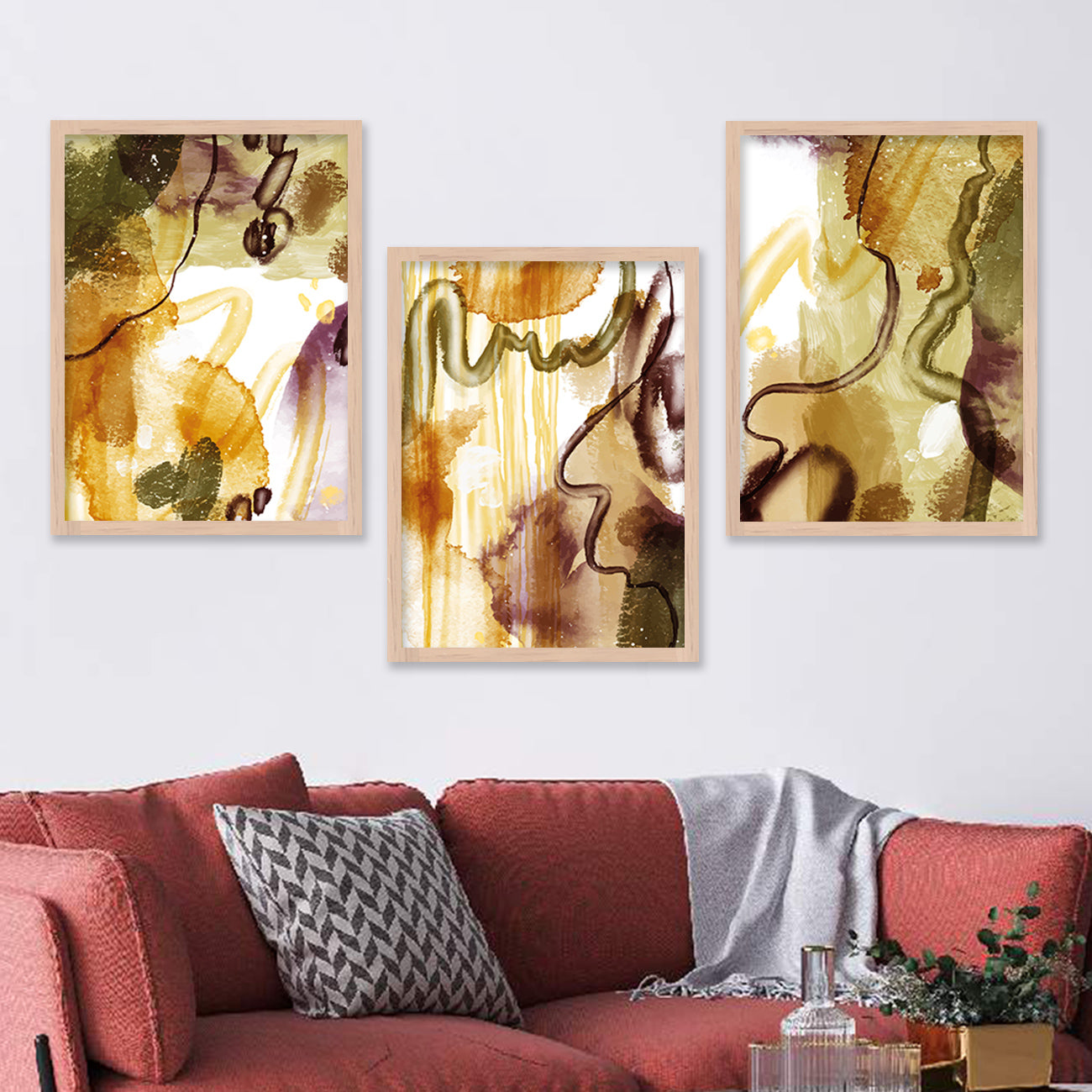 Wall Decor Modern Art Framed Wall Painting Poster for Living room Bedroom Office Gifts Home Decoration Frame In Beige (Set of 3) 11x14 Inches