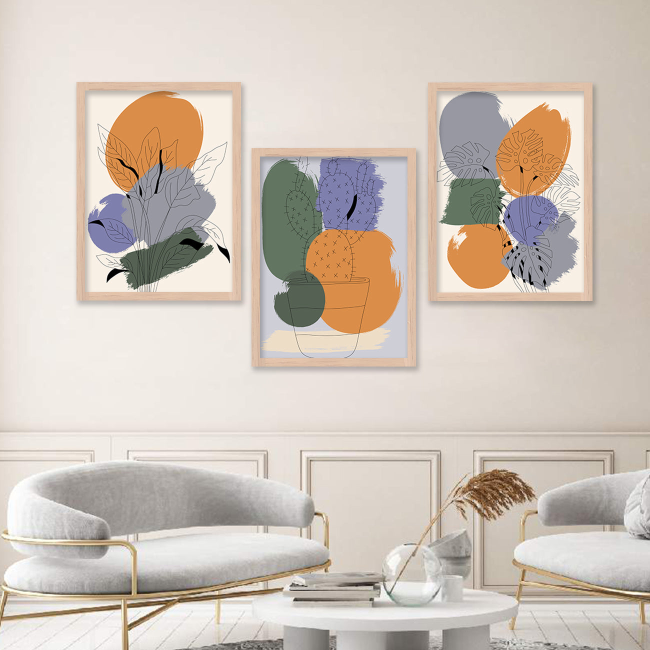 Wall Decor Modern Art Framed Wall Painting Poster for Living room Bedroom Office Gifts Home Decoration Frame In Beige (Set of 3) 11x14 Inches