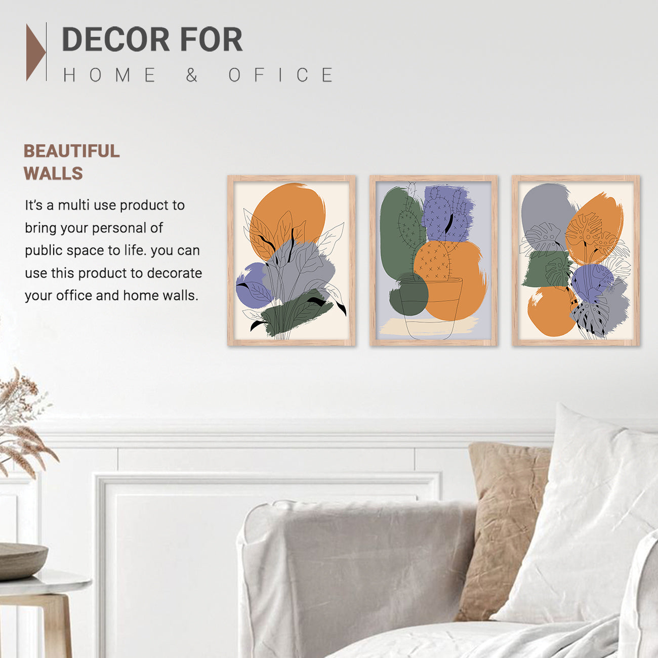 Wall Decor Modern Art Framed Wall Painting Poster for Living room Bedroom Office Gifts Home Decoration Frame In Beige (Set of 3) 11x14 Inches
