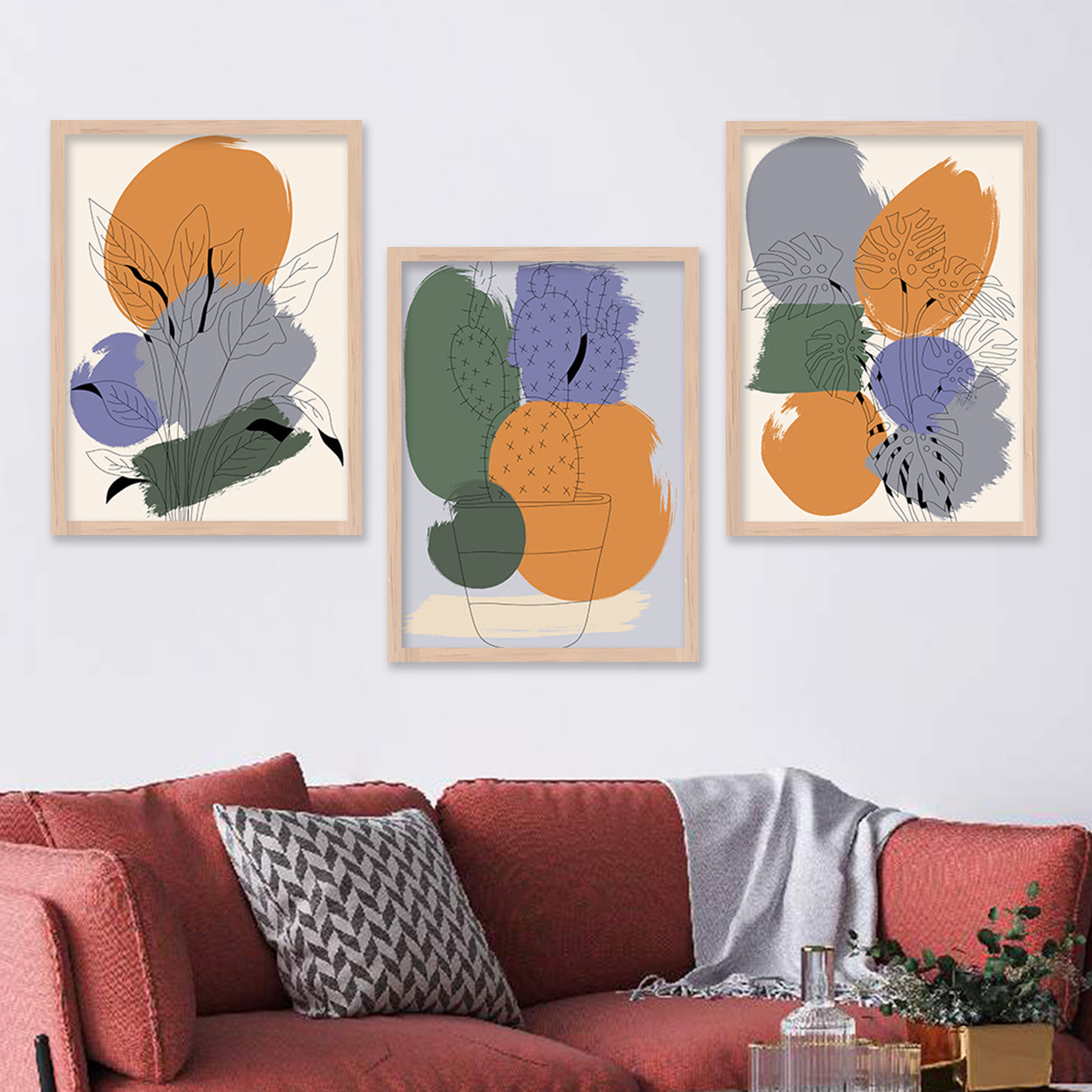 Wall Decor Modern Art Framed Wall Painting Poster for Living room Bedroom Office Gifts Home Decoration Frame In Beige (Set of 3) 11x14 Inches