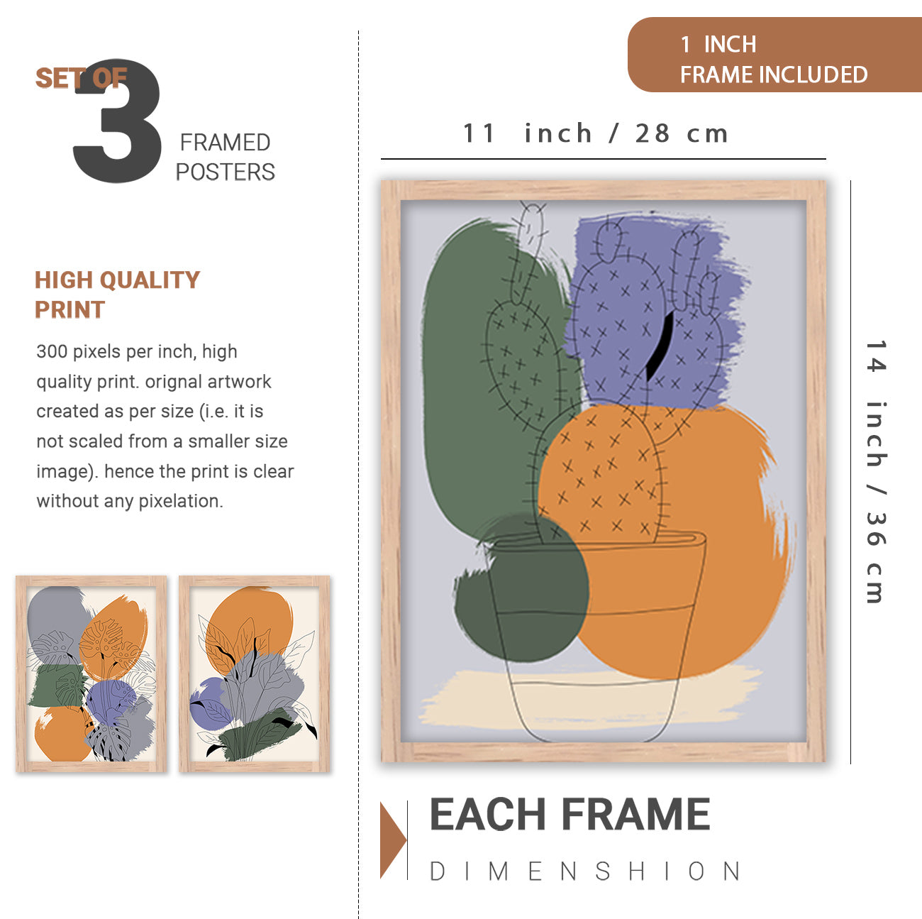 Wall Decor Modern Art Framed Wall Painting Poster for Living room Bedroom Office Gifts Home Decoration Frame In Beige (Set of 3) 11x14 Inches