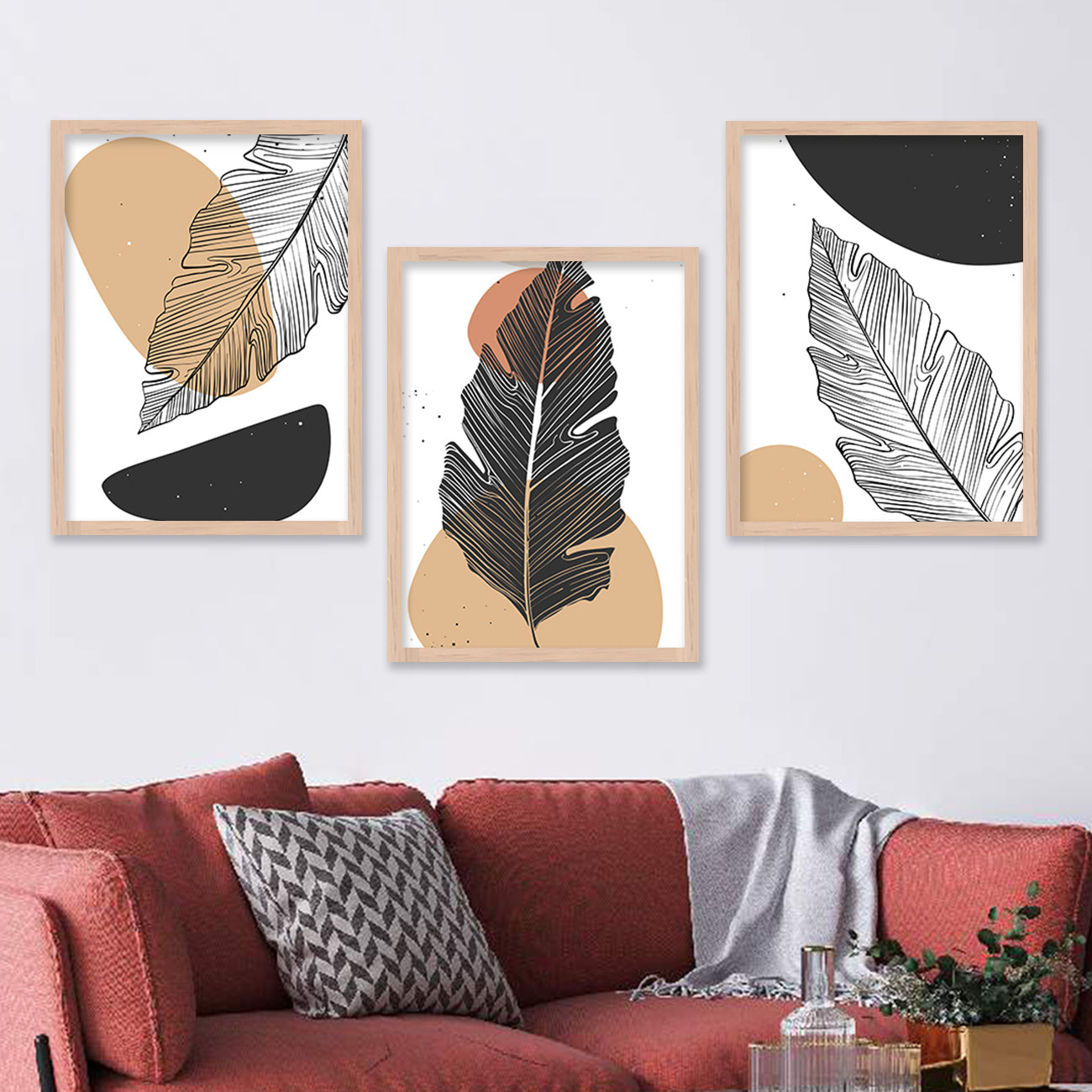 Wall Decor Modern Art Framed Wall Painting Poster for Living room Bedroom Office Gifts Home Decoration Frame In Beige (Set of 3) 11x14 Inches