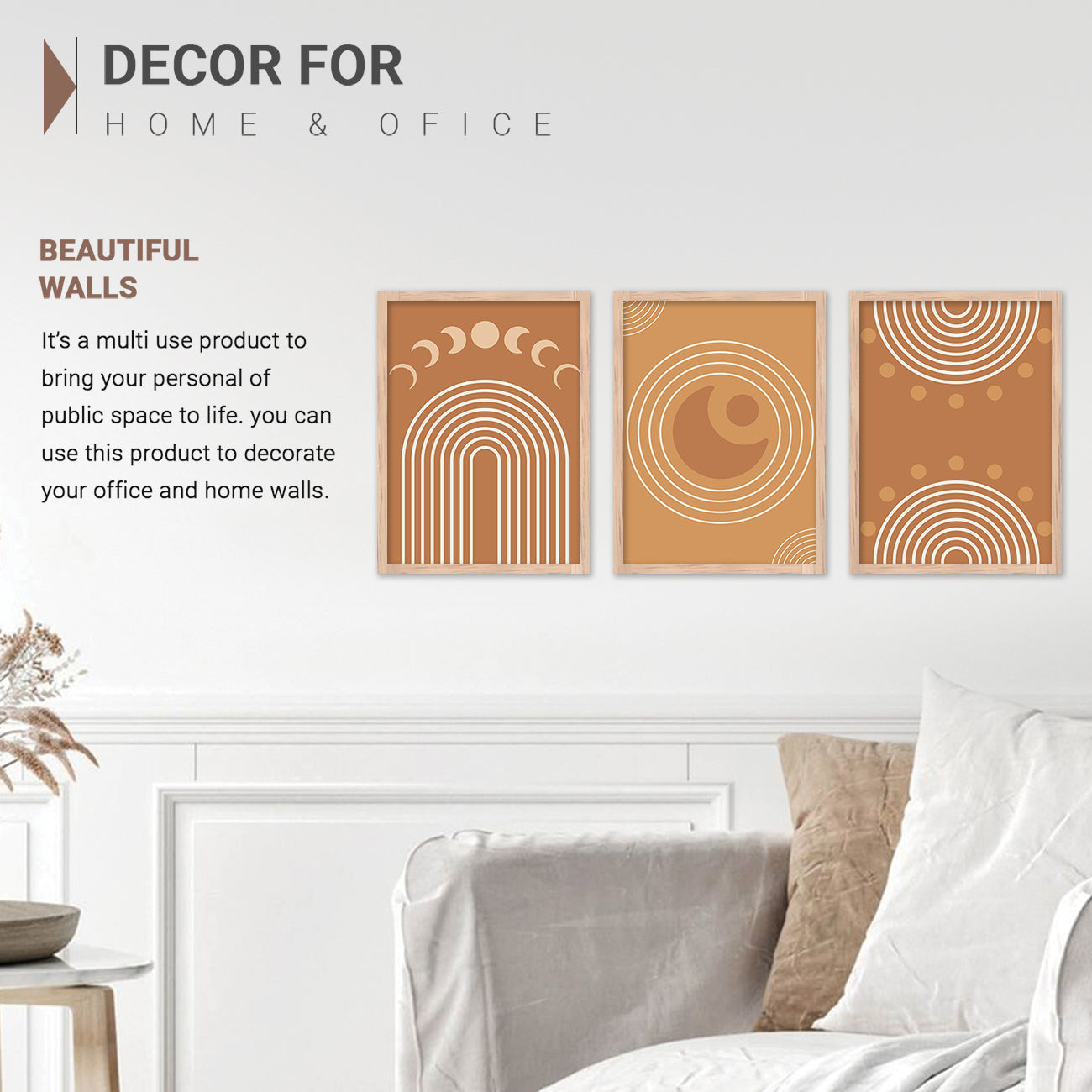 Wall Decor Modern Art Framed Wall Painting Poster for Living room Bedroom Office Gifts Home Decoration Frame In Beige (Set of 3) 11x14 Inches