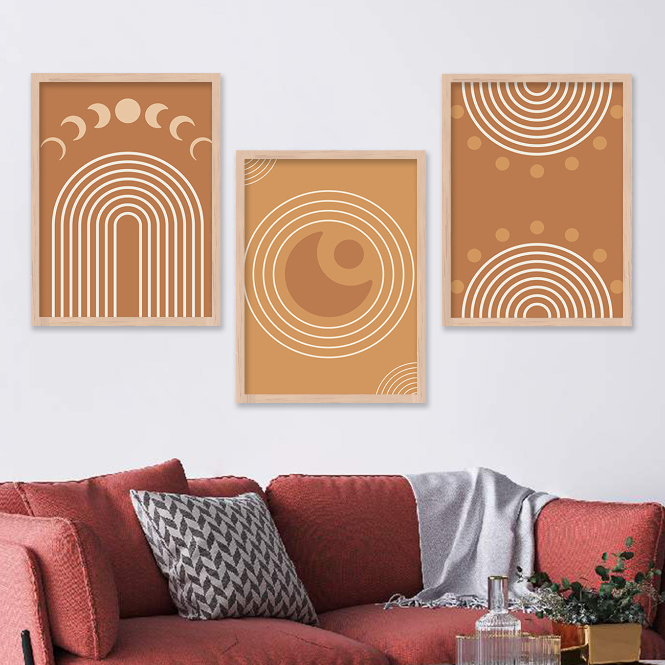 Wall Decor Modern Art Framed Wall Painting Poster for Living room Bedroom Office Gifts Home Decoration Frame In Beige (Set of 3) 11x14 Inches