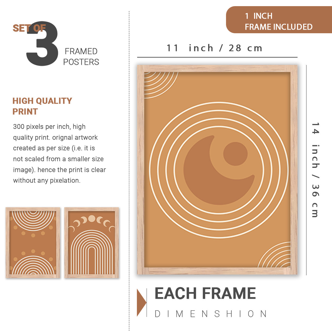 Wall Decor Modern Art Framed Wall Painting Poster for Living room Bedroom Office Gifts Home Decoration Frame In Beige (Set of 3) 11x14 Inches