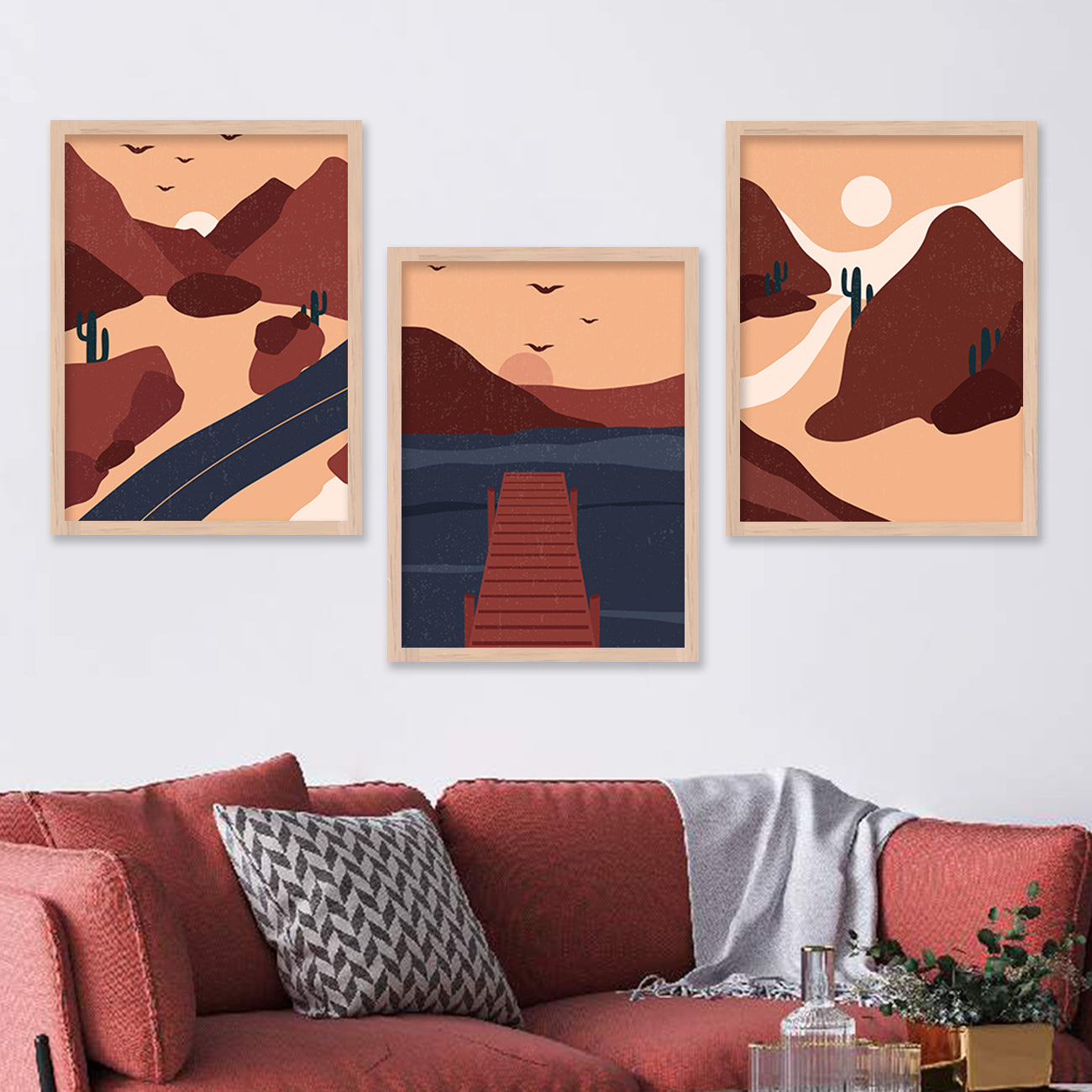 Wall Decor Modern Art Framed Wall Painting Poster for Living room Bedroom Office Gifts Home Decoration Frame In Beige (Set of 3) 11x14 Inches