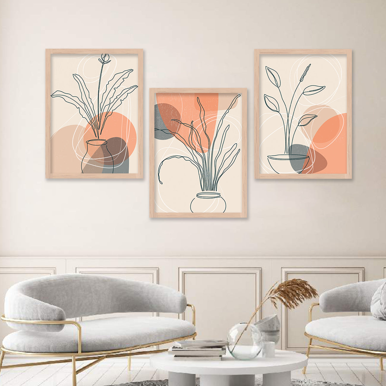Wall Decor Modern Art Framed Wall Painting Poster for Living room Bedroom Office Gifts Home Decoration Frame In Beige (Set of 3) 11x14 Inches